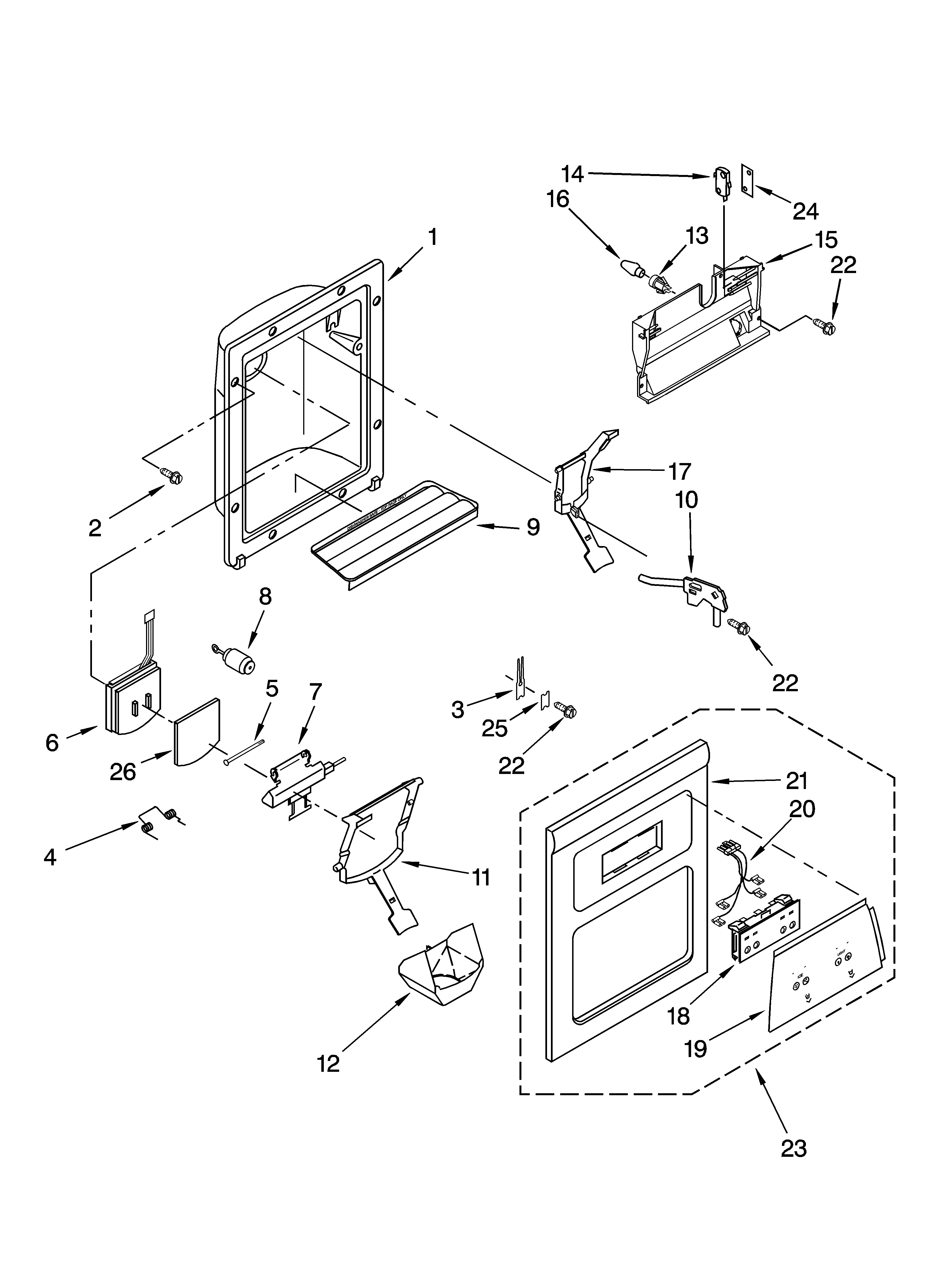 Whirlpool ED2NHGXMQ10 dispenser front parts diagram