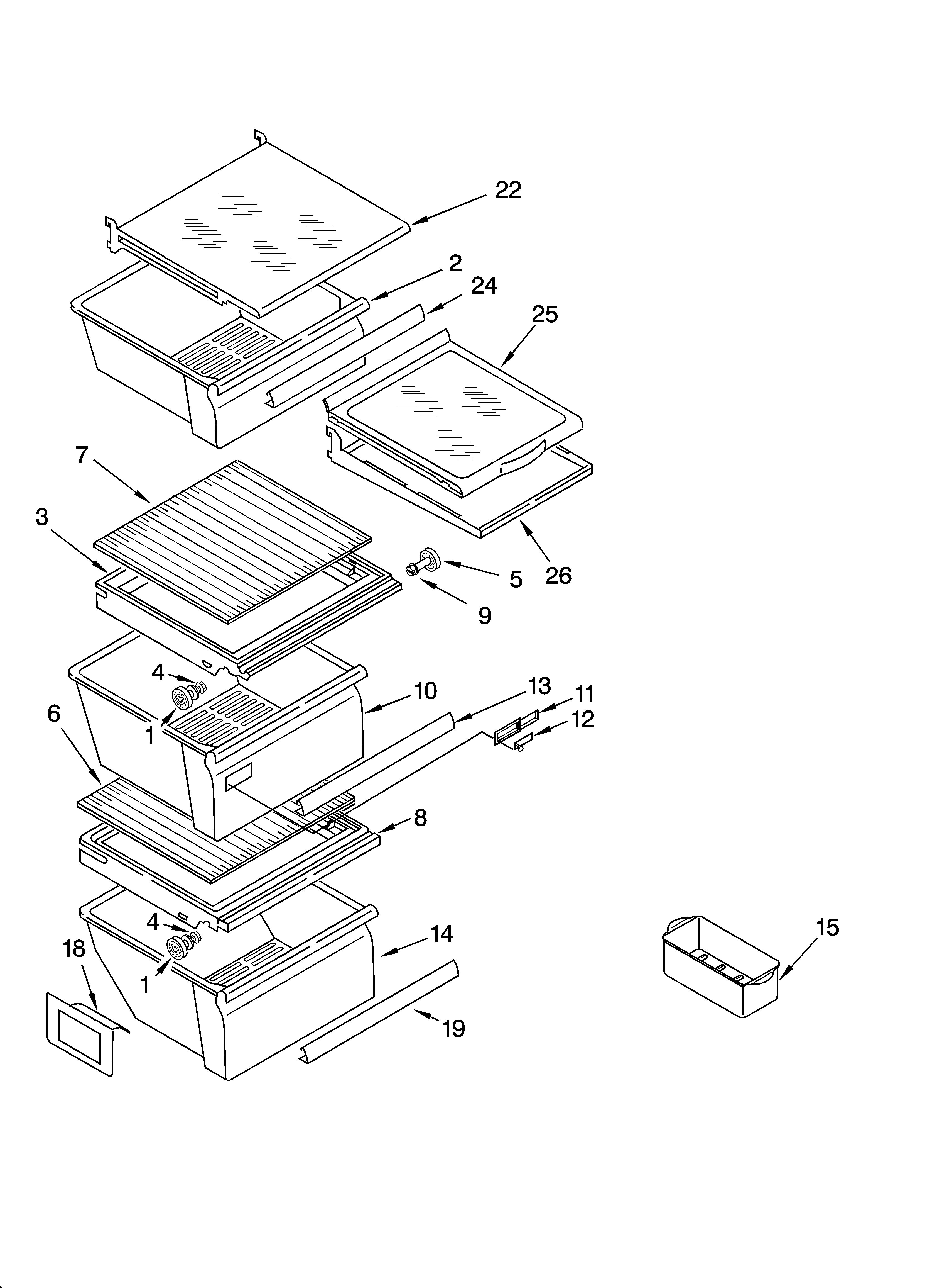 Whirlpool ED5SHAXMQ10 refrigerator shelf parts diagram