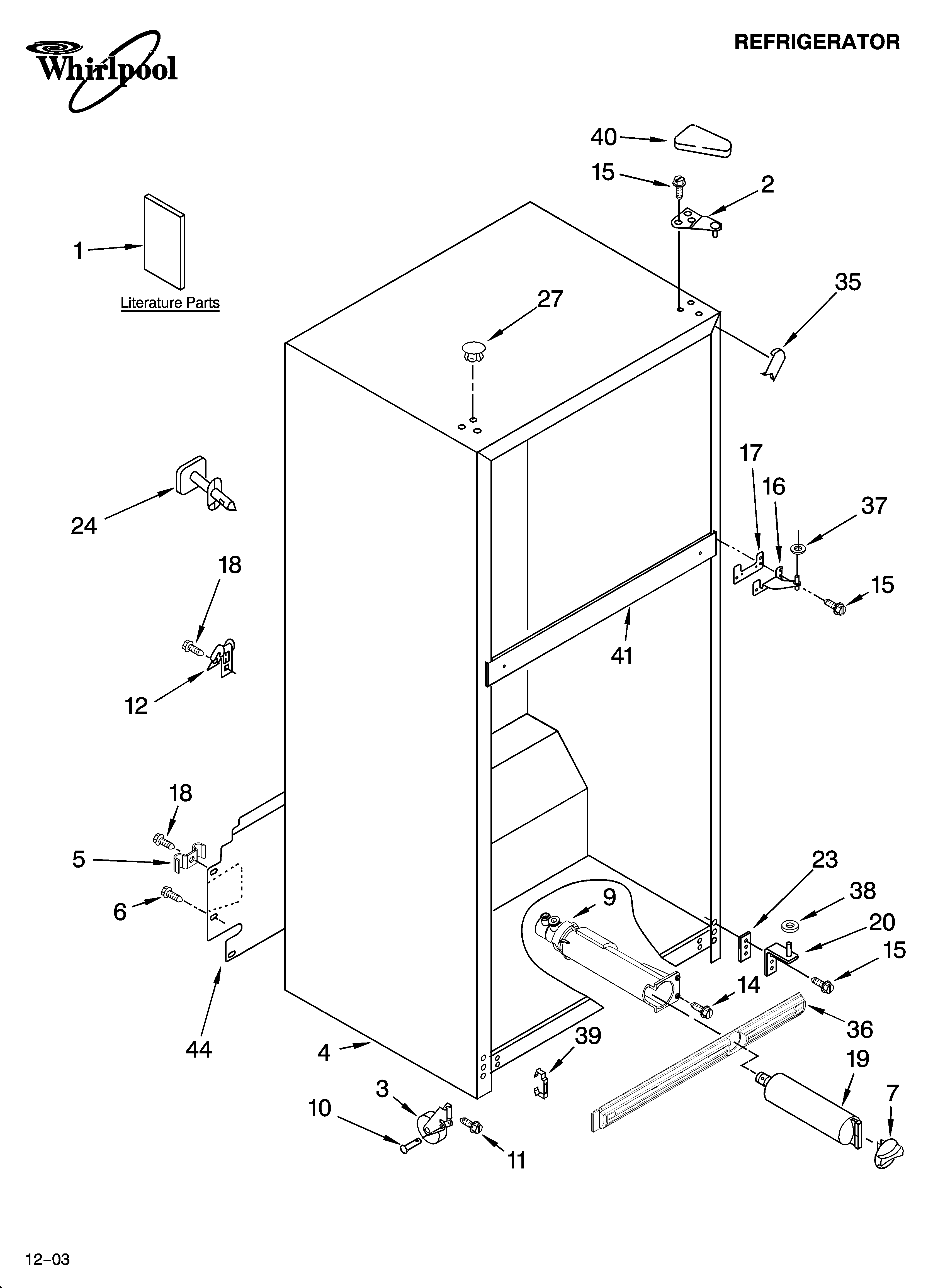 Whirlpool ET1FHTXMQ01 cabinet parts diagram