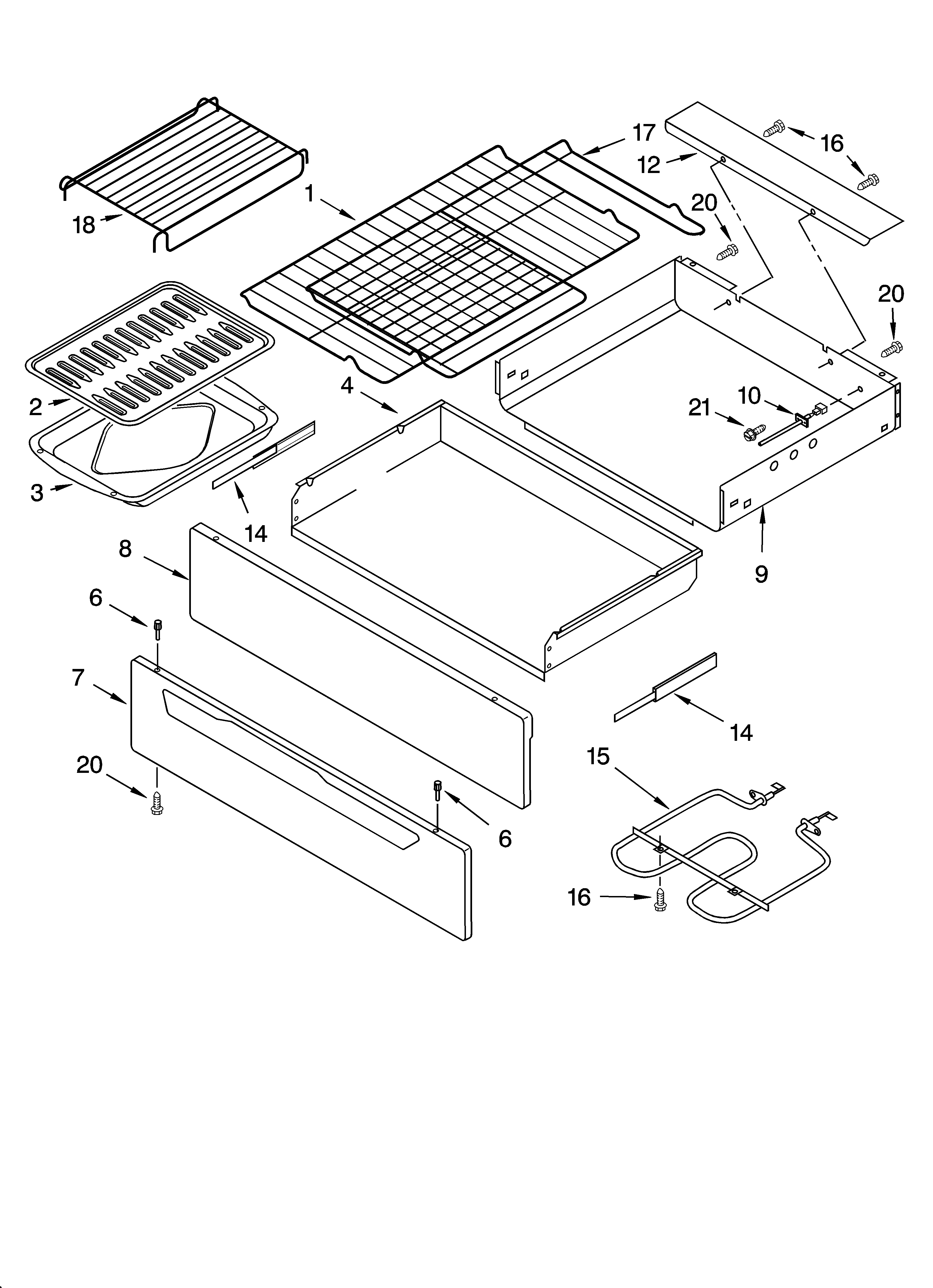 Whirlpool GR470LXMP0 drawer & broiler parts, miscellaneous parts diagram