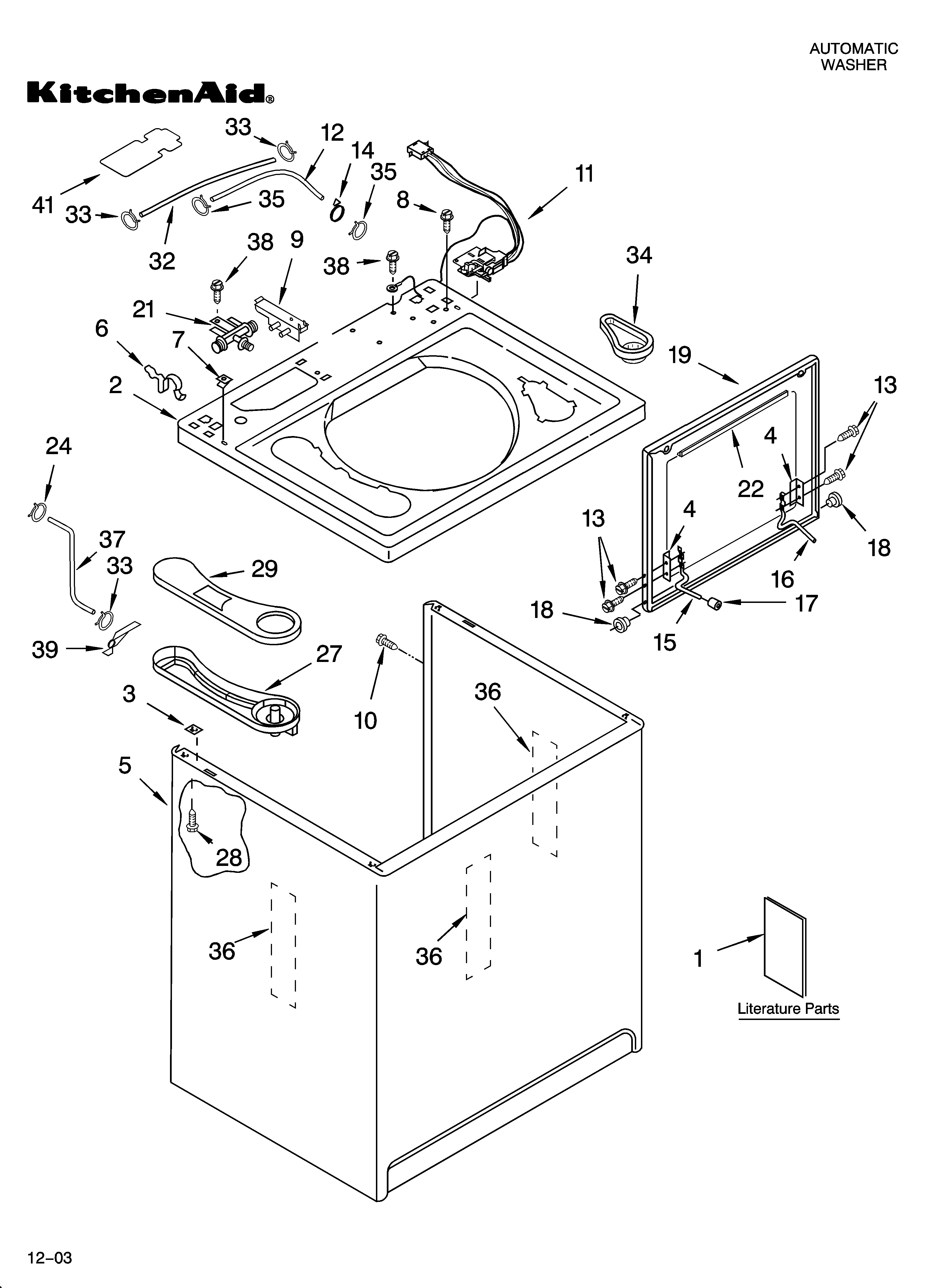 KitchenAid KAWS850LE1 top and cabinet parts diagram