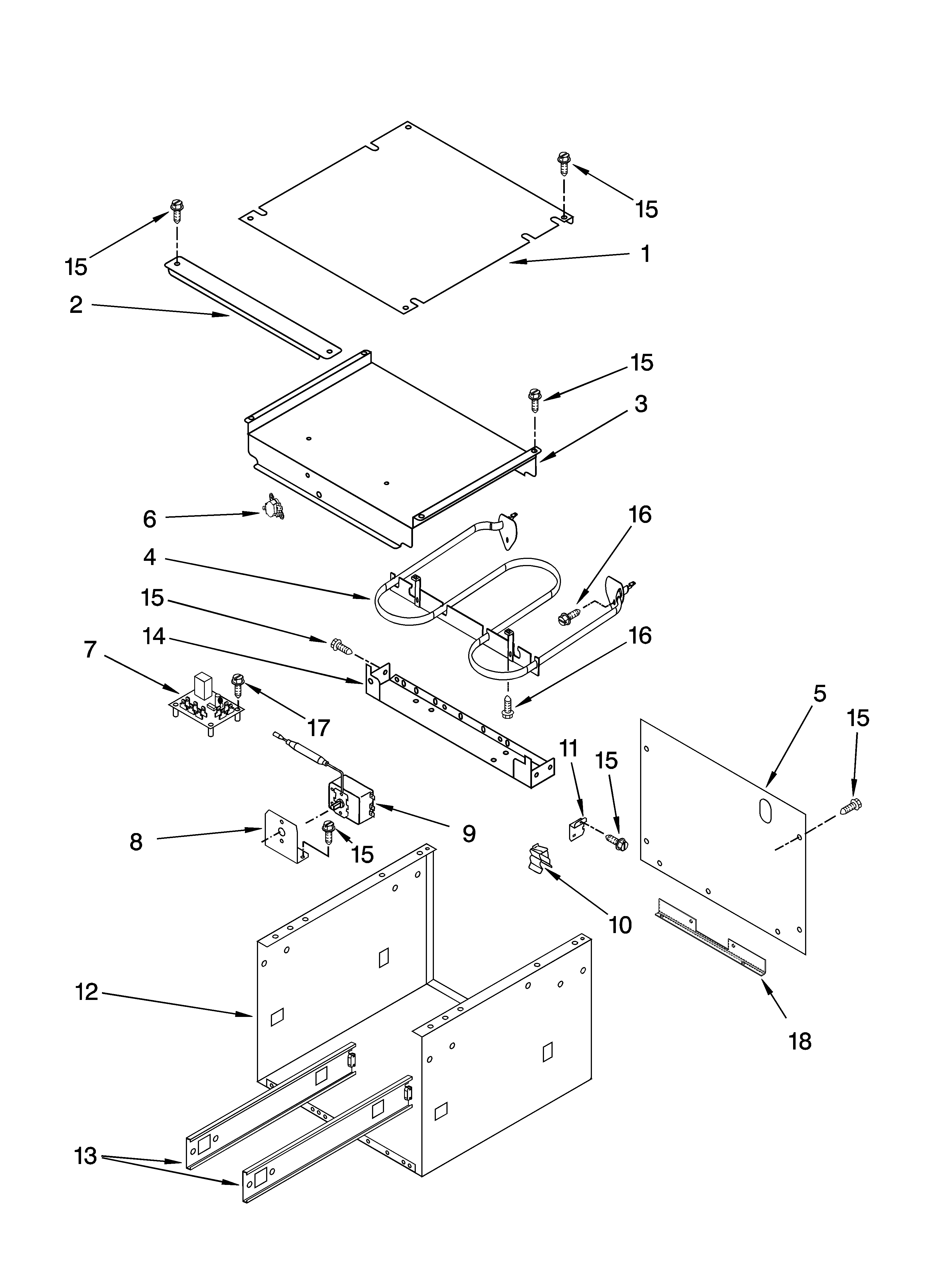 KitchenAid KEWD175HBT05 internal warming drawer parts diagram