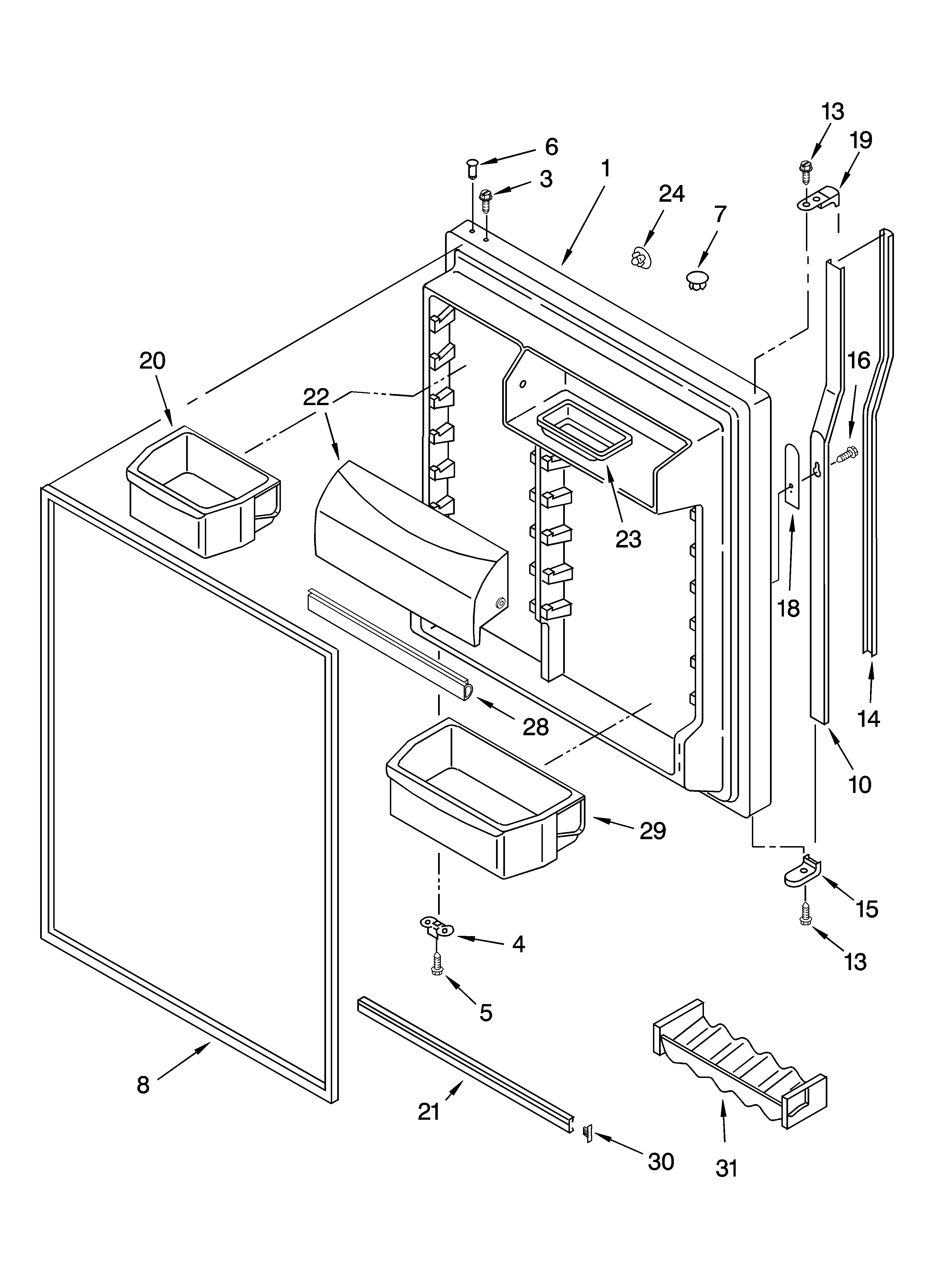 KitchenAid KTRS22EMWH01 refrigerator door parts diagram