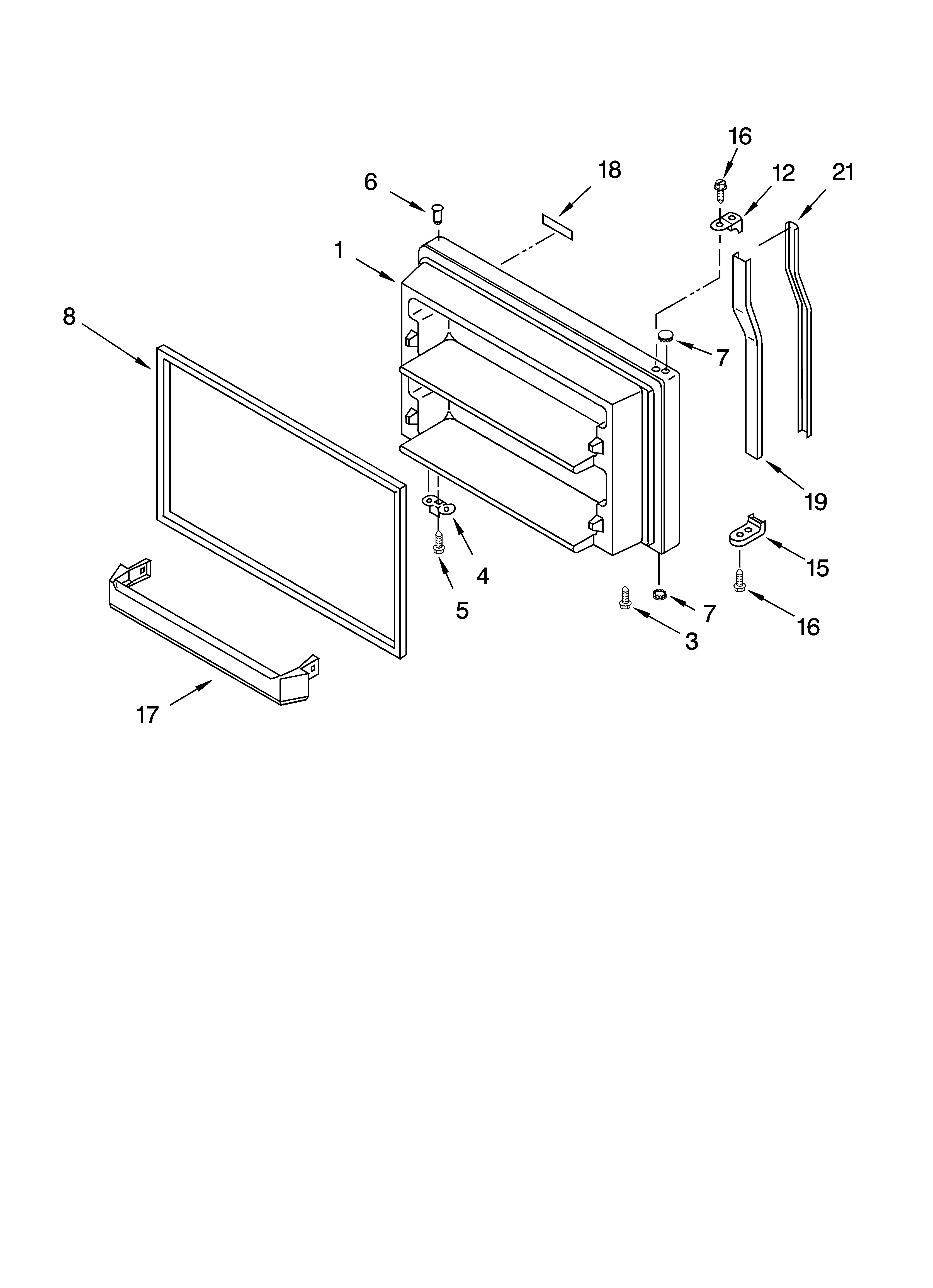 KitchenAid KTRS22EMWH01 freezer door parts diagram