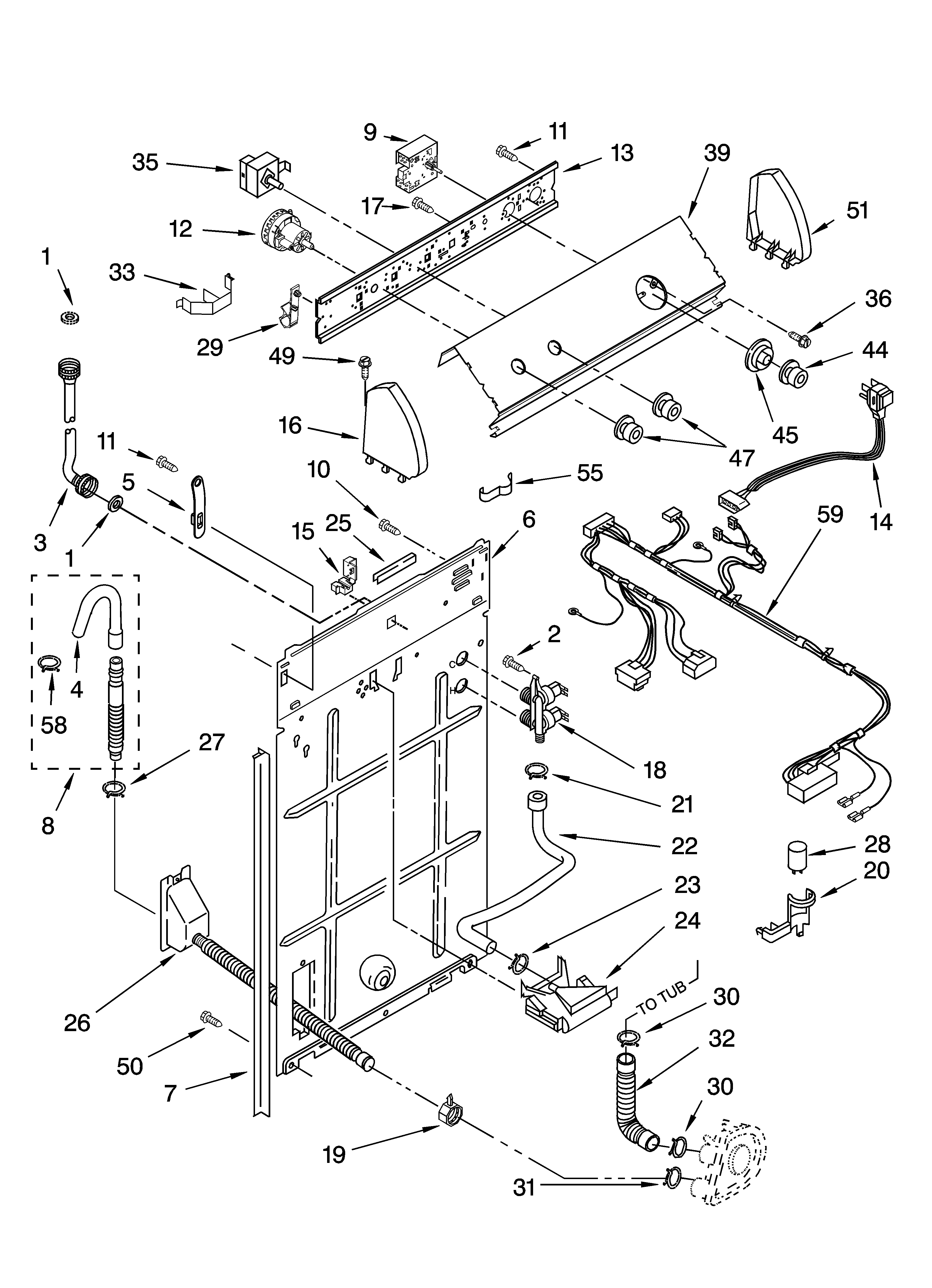 Roper RAX7244KQ2 control and rear panel parts diagram
