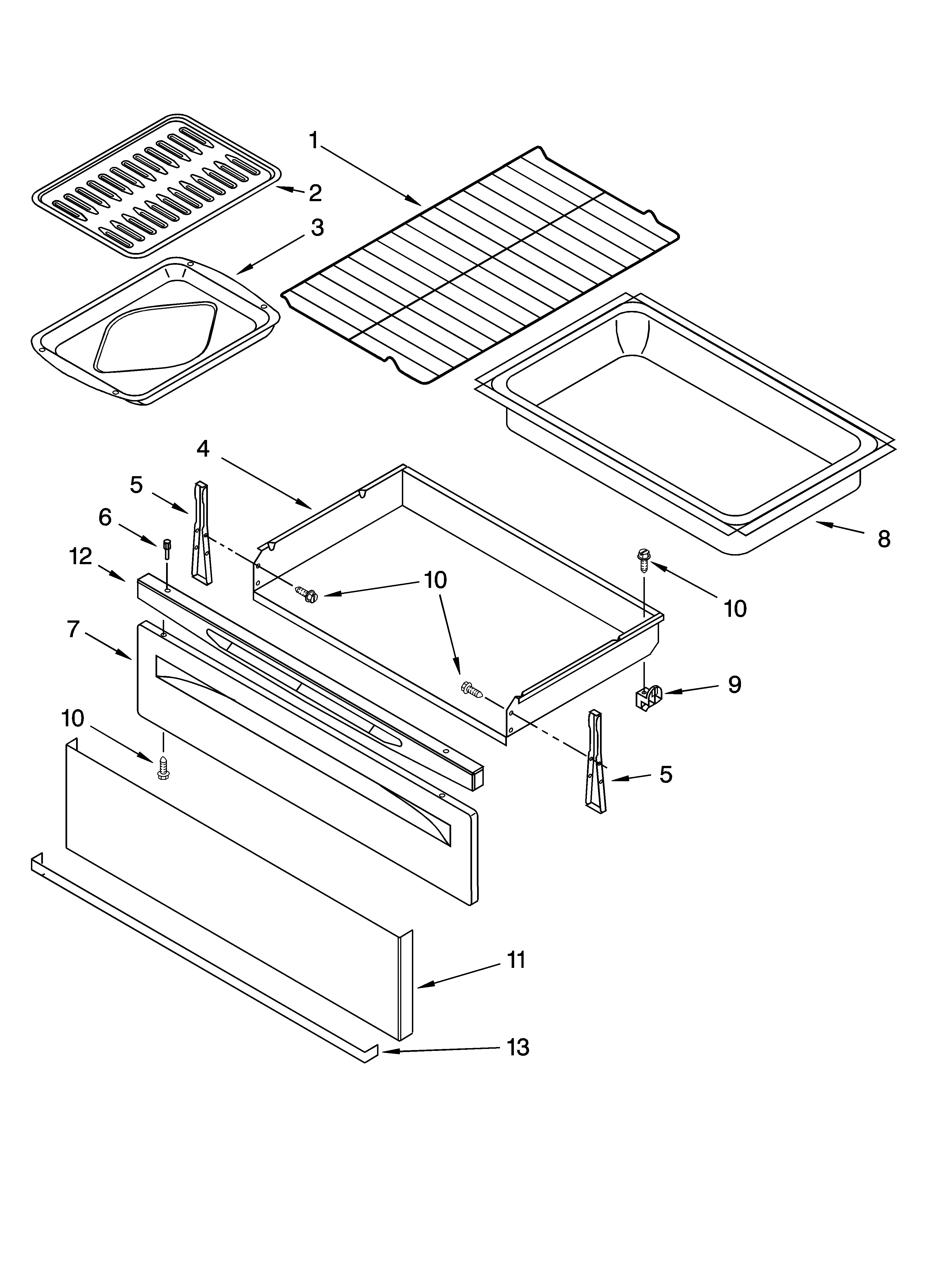Whirlpool RF368LXMS0 drawer & broiler parts diagram