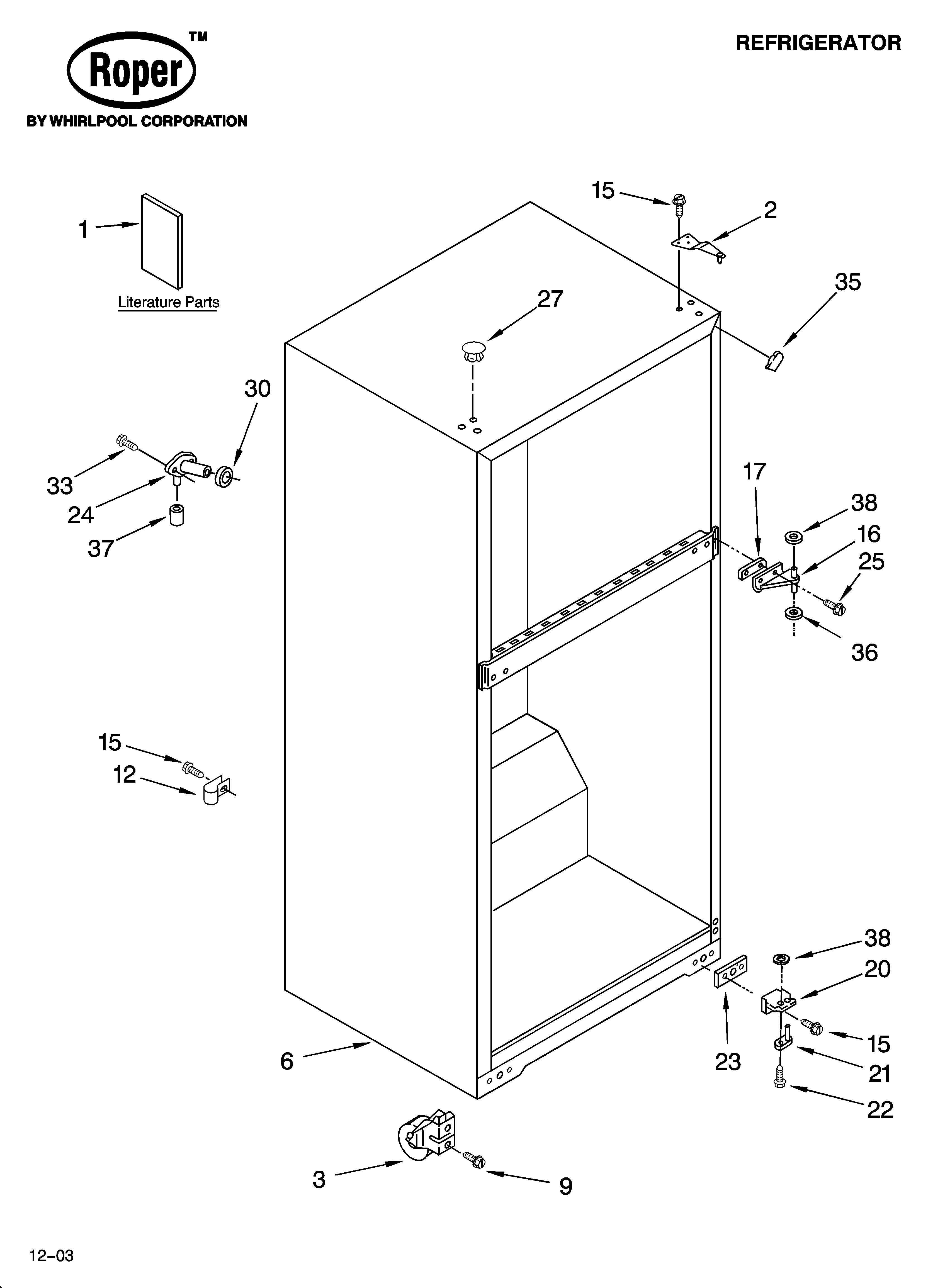 Roper RT18VKXKZ00 cabinet parts diagram