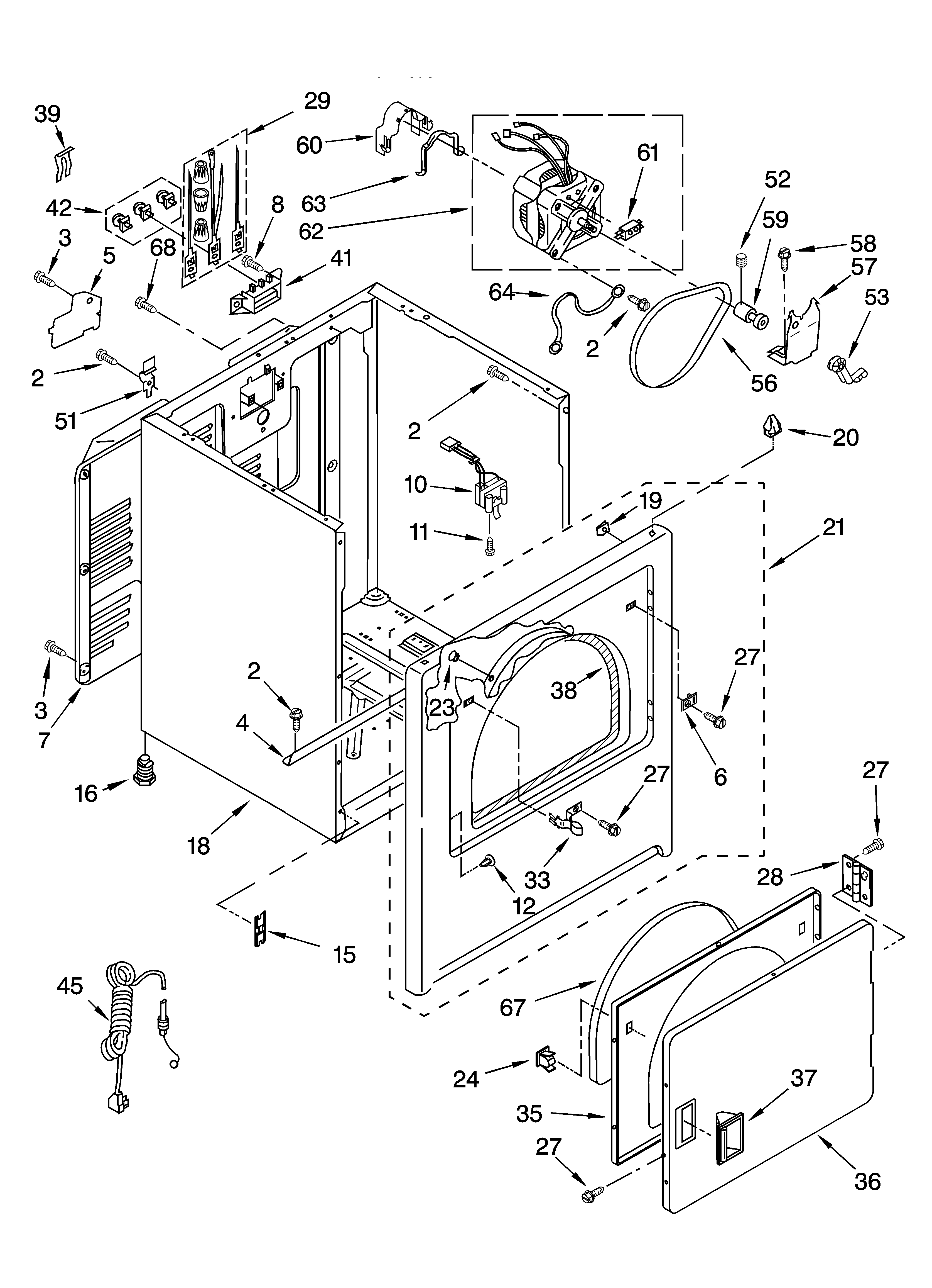 Whirlpool 3HLER5437JQ2 cabinet parts diagram