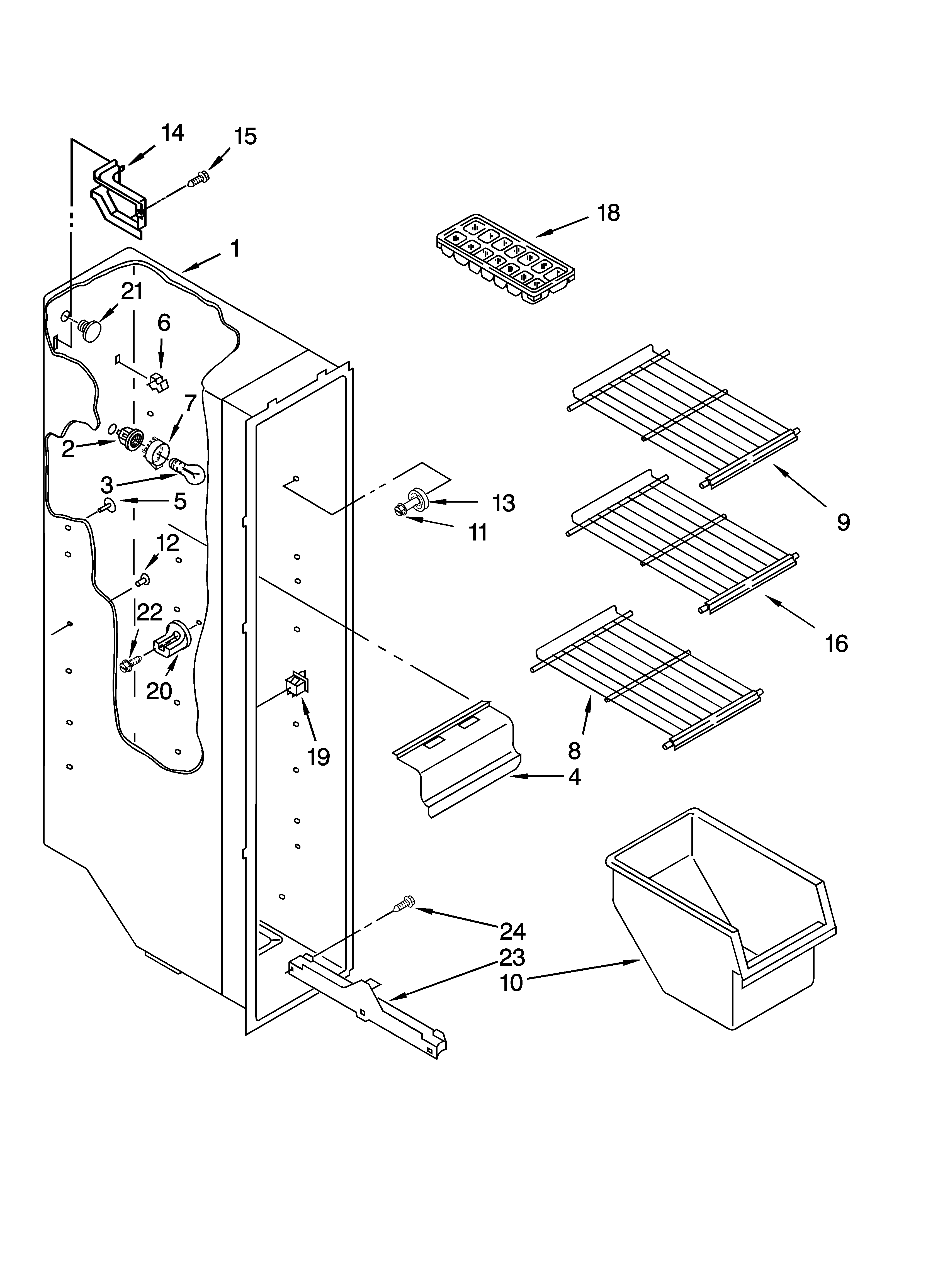Whirlpool 6ED2FHKXKQ03 freezer liner parts diagram
