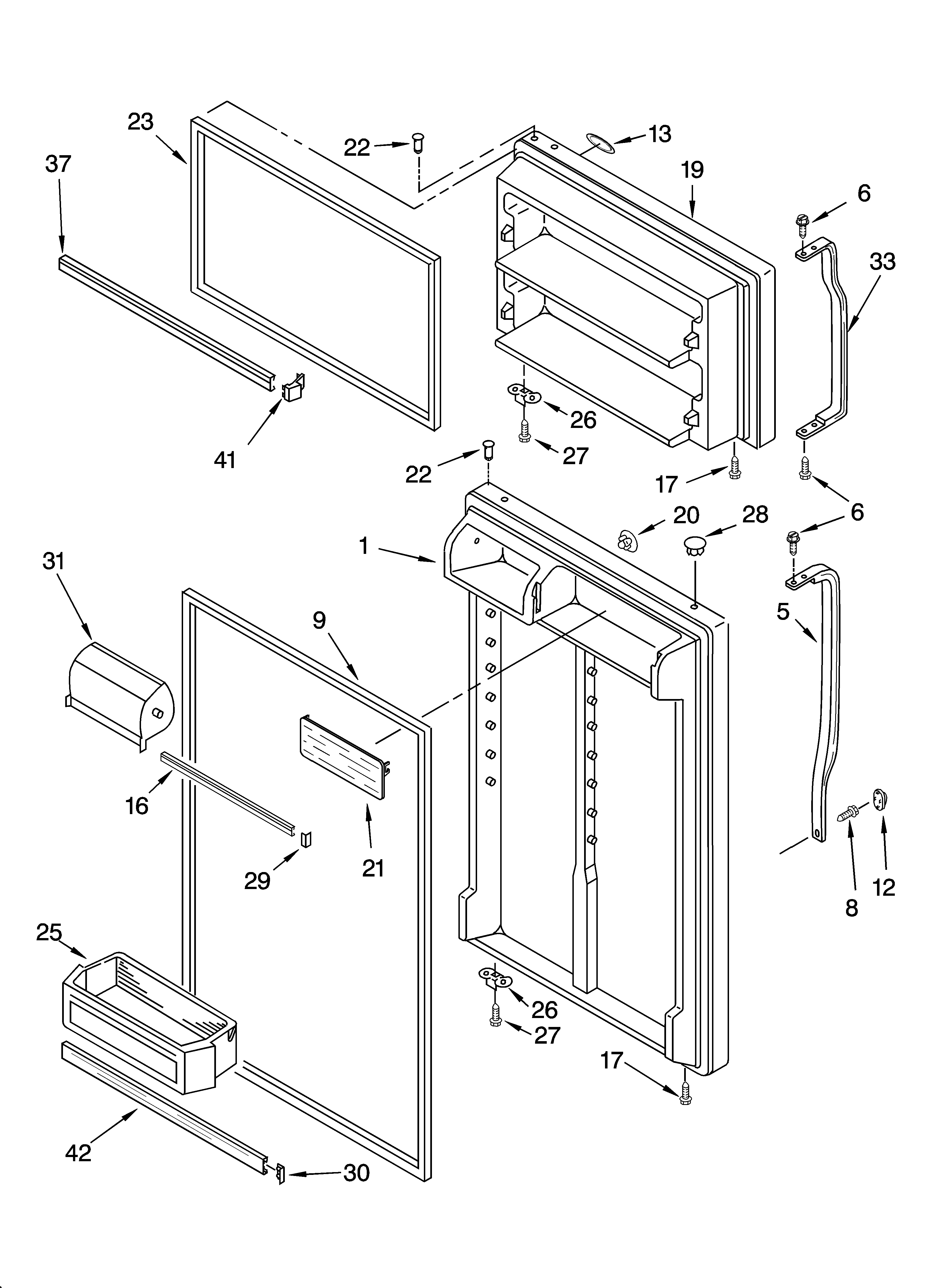 Whirlpool ET1PHKXPT00 door parts diagram