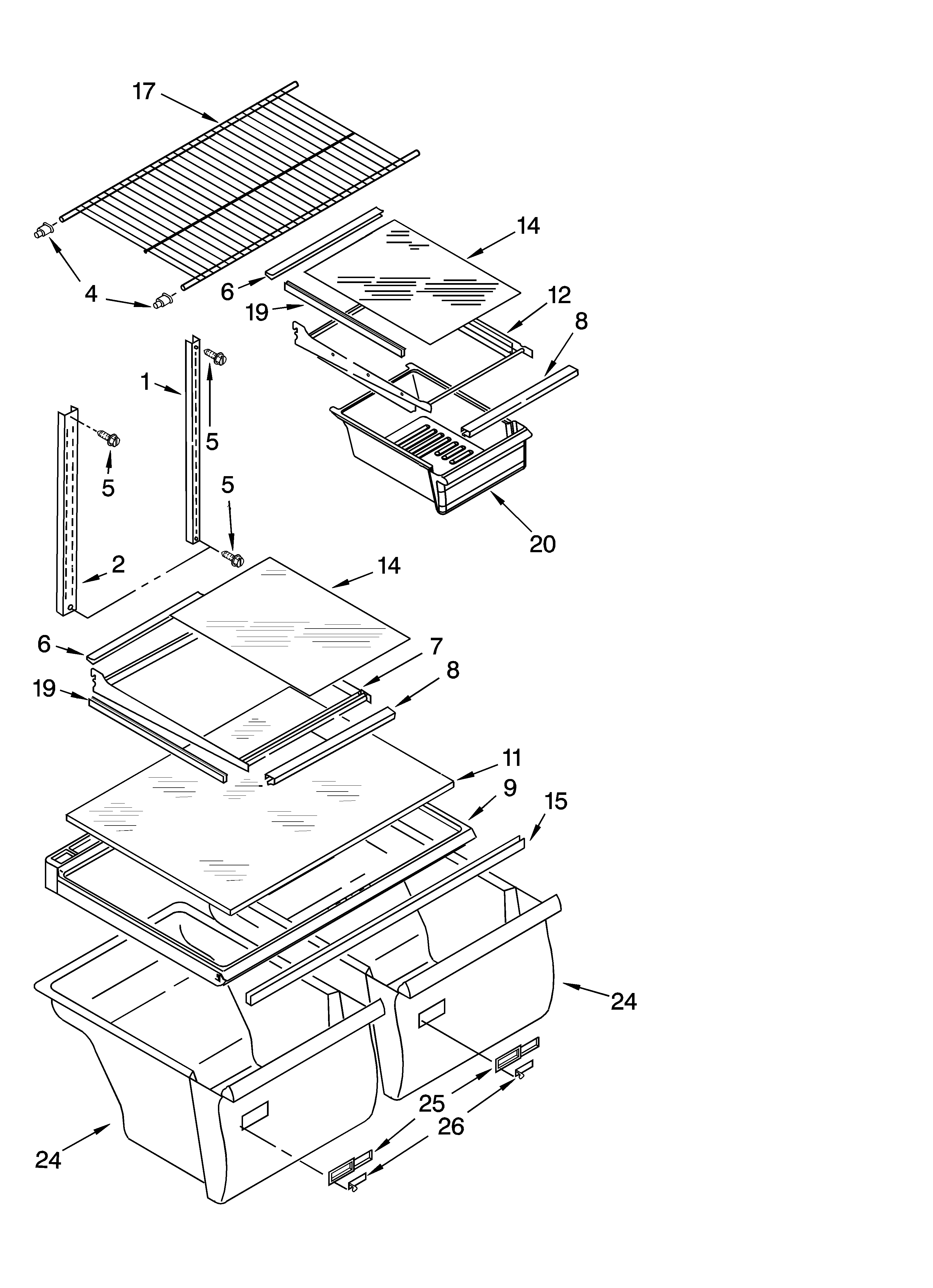 Whirlpool ET1PHKXPT00 shelf parts, optional parts diagram