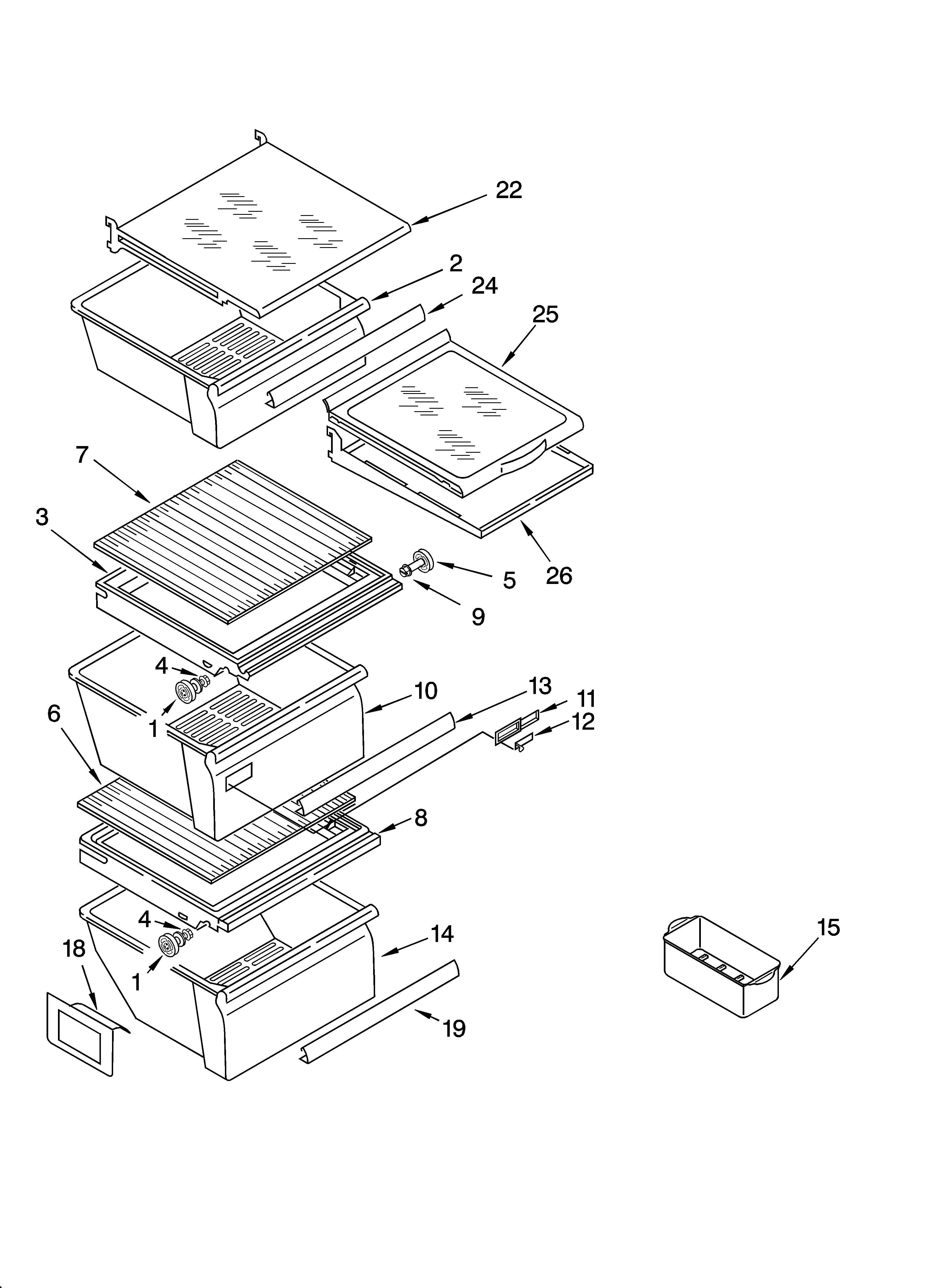 Whirlpool GD5SHAXLT12 refrigerator shelf parts diagram