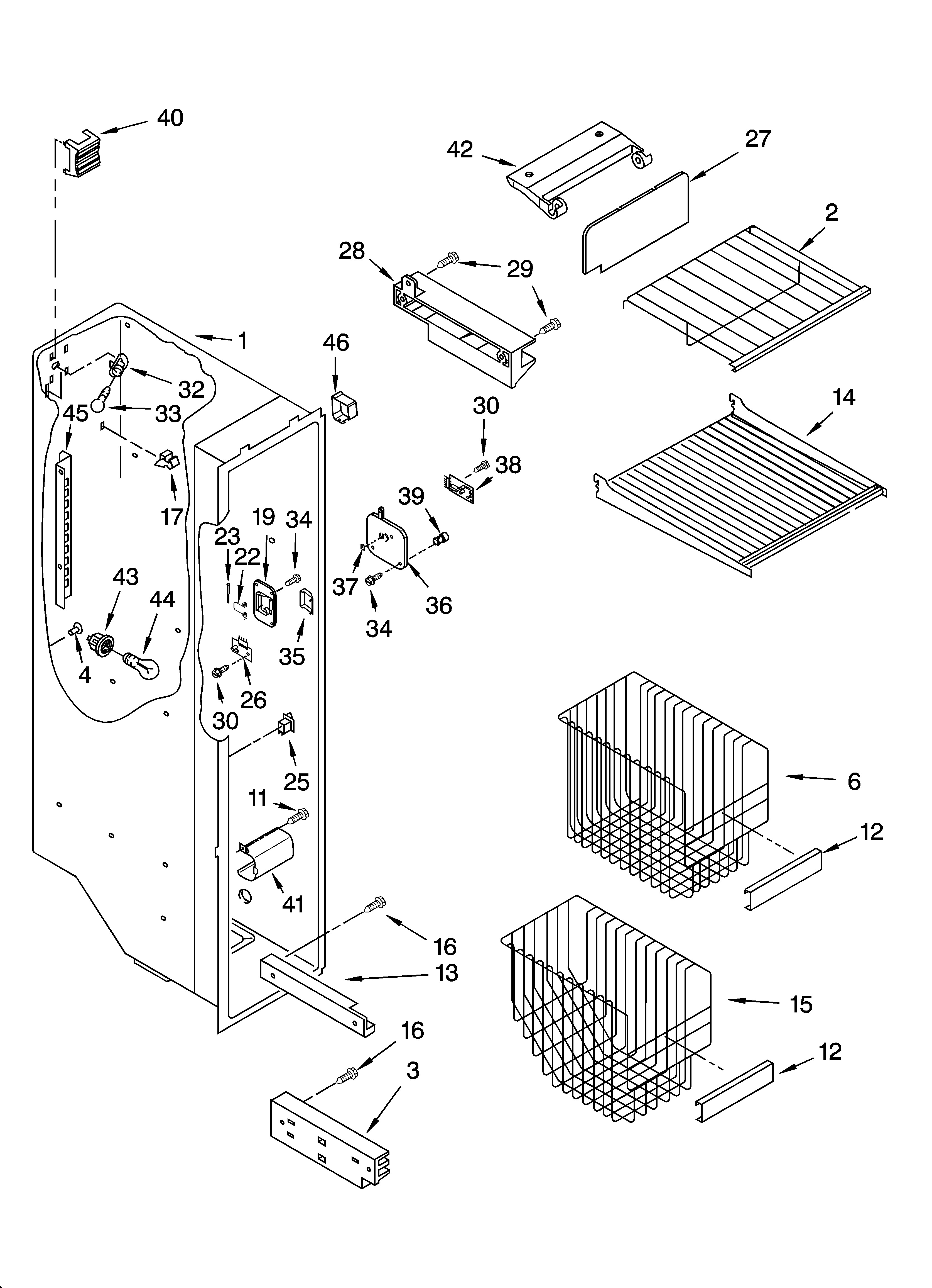 Whirlpool GD5SHAXLT12 freezer liner parts diagram
