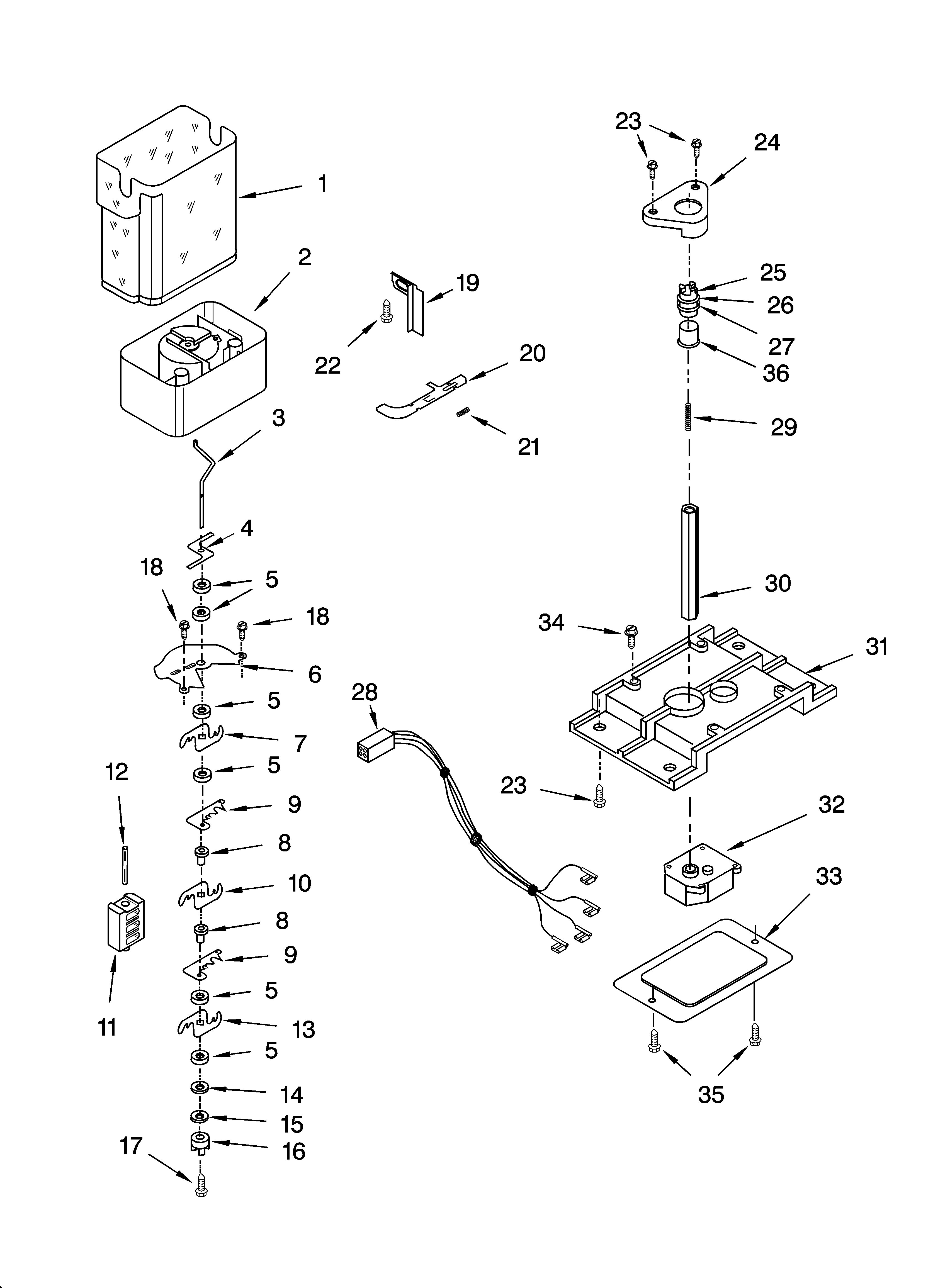 Whirlpool GD5SHAXNB00 motor and ice container parts diagram