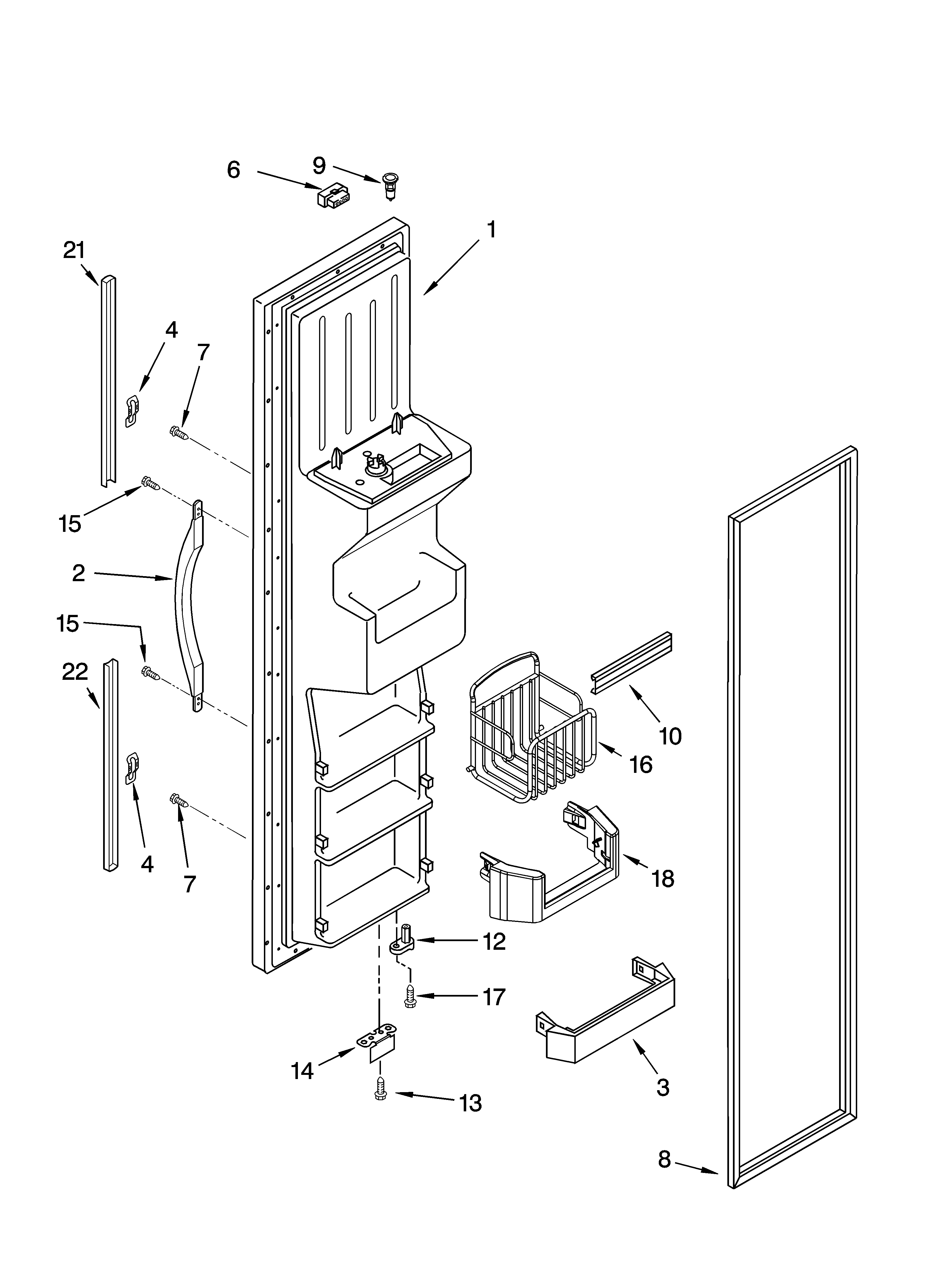 Whirlpool GD5SHAXNB00 freezer door parts diagram