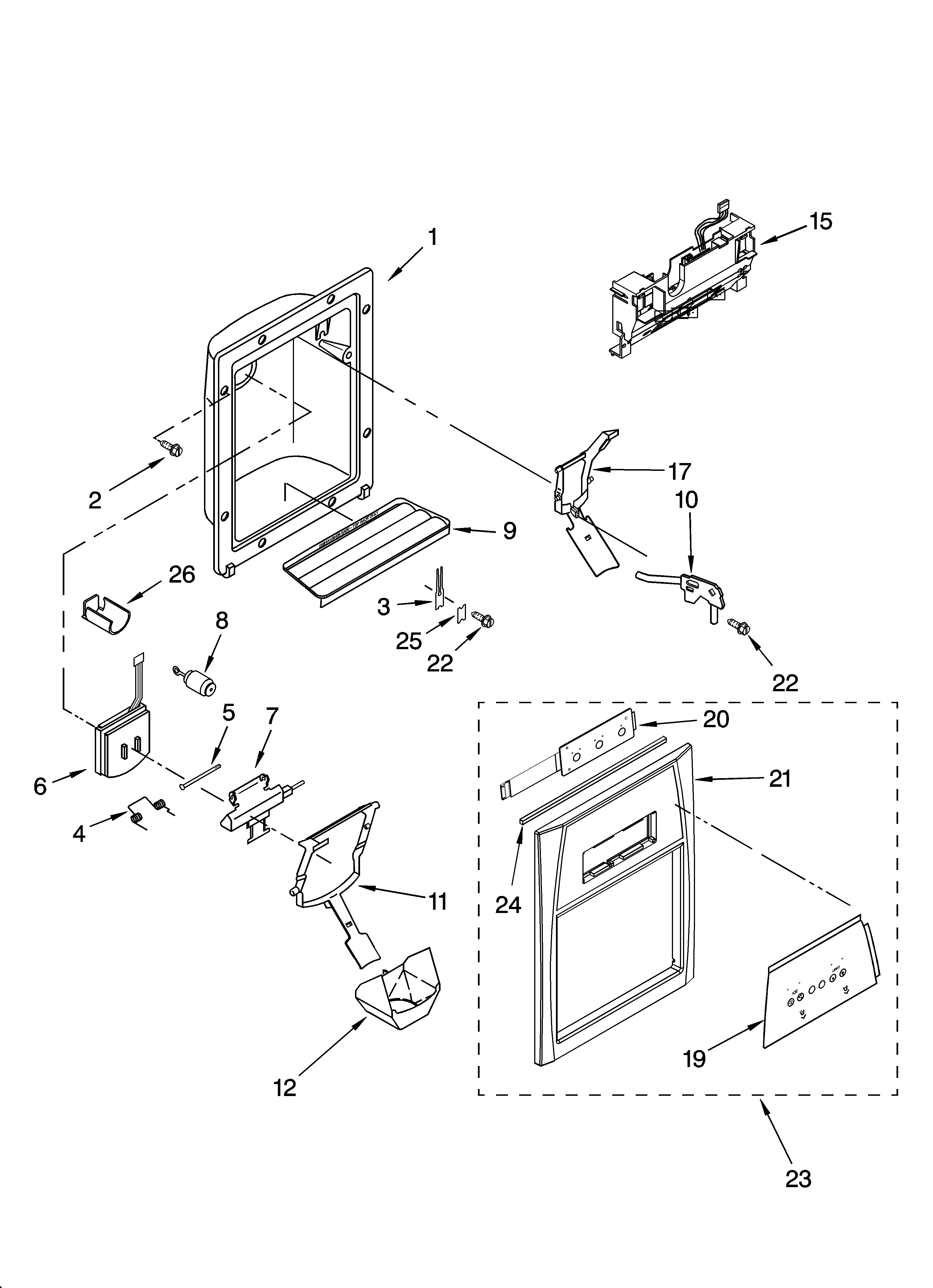 Whirlpool GD5SHAXNB00 dispenser front parts diagram