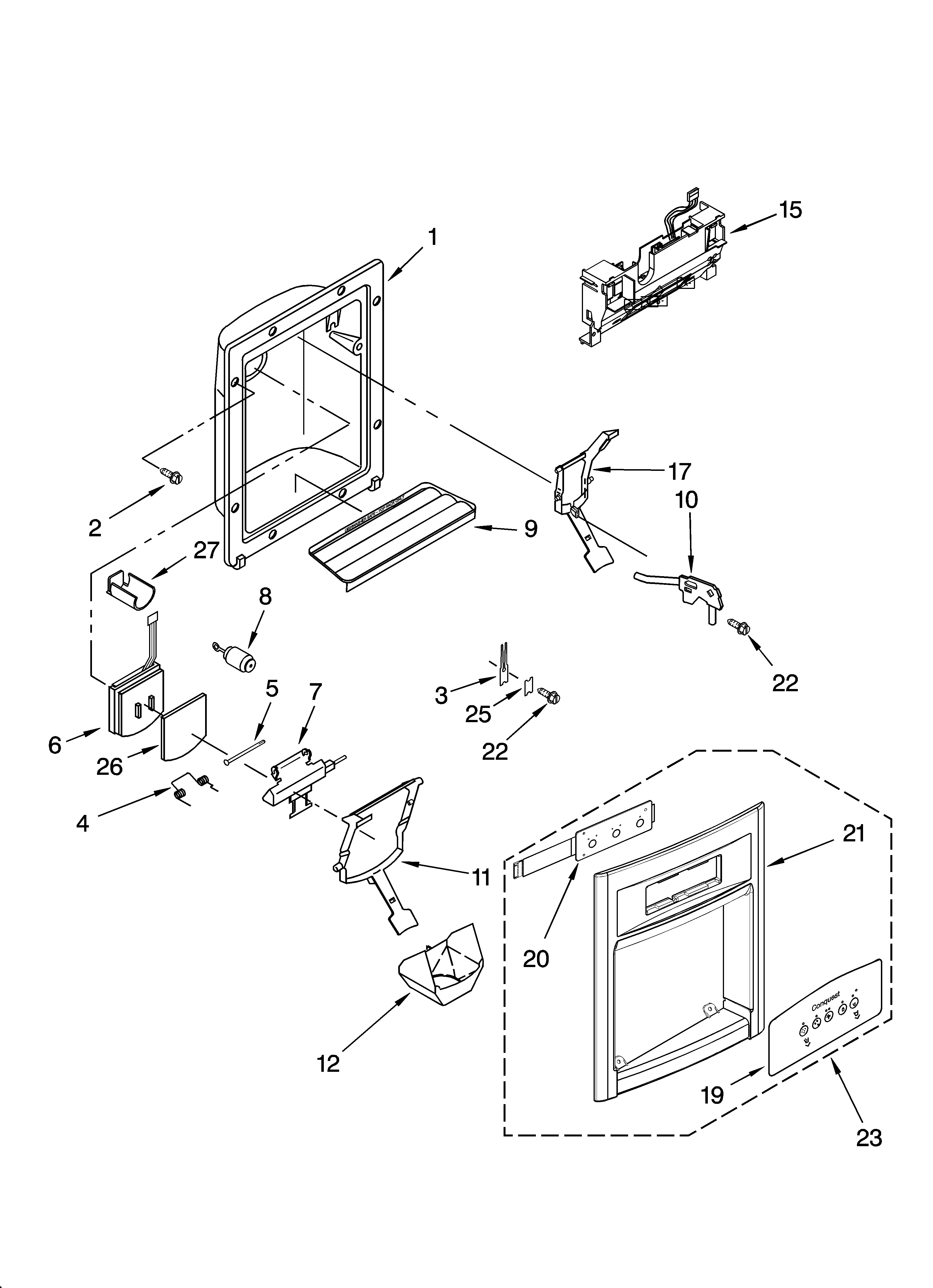Whirlpool GS2SHAXNT00 dispenser front parts diagram