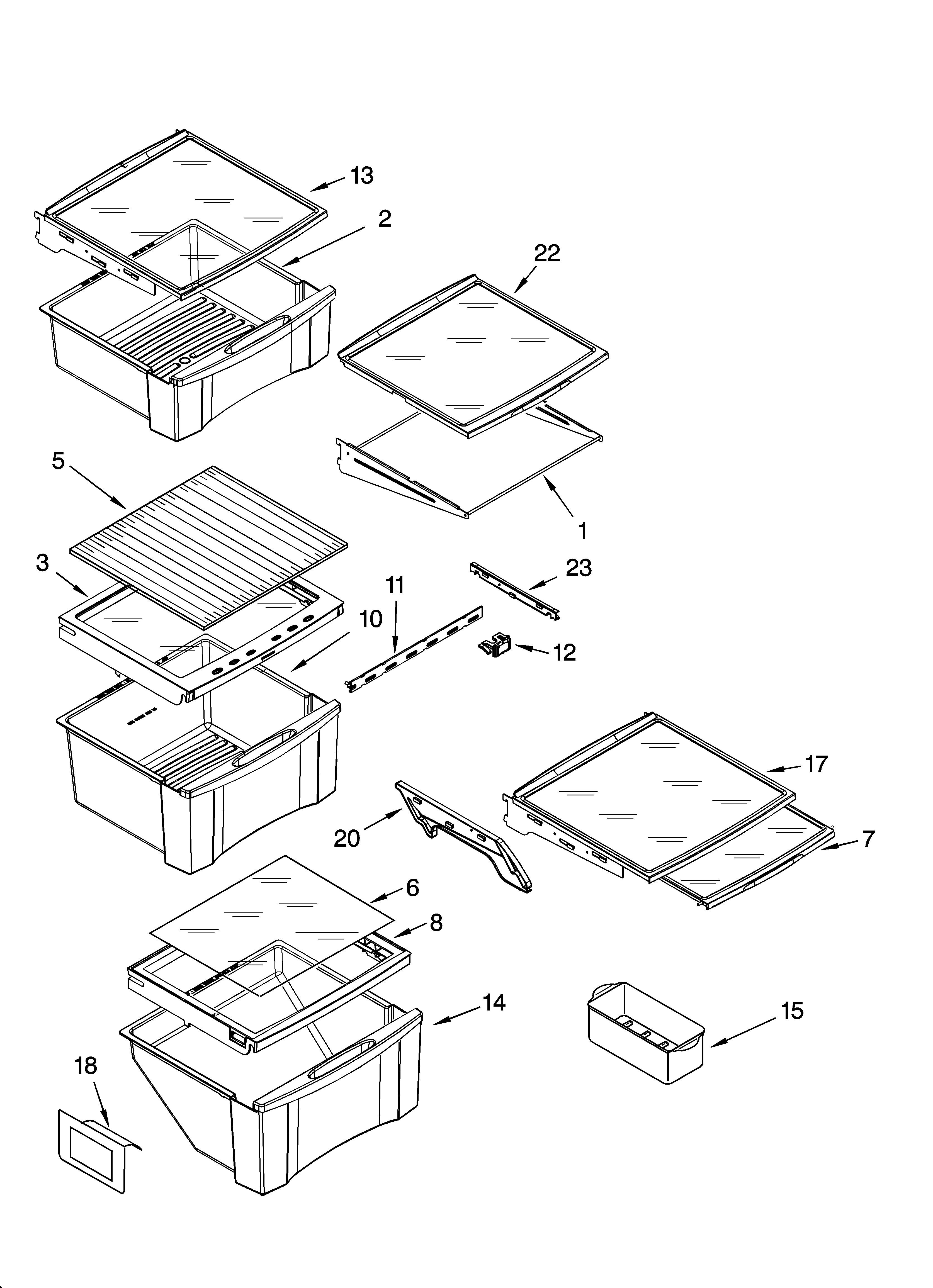 Whirlpool GS2SHEXNB00 refrigerator shelf parts diagram