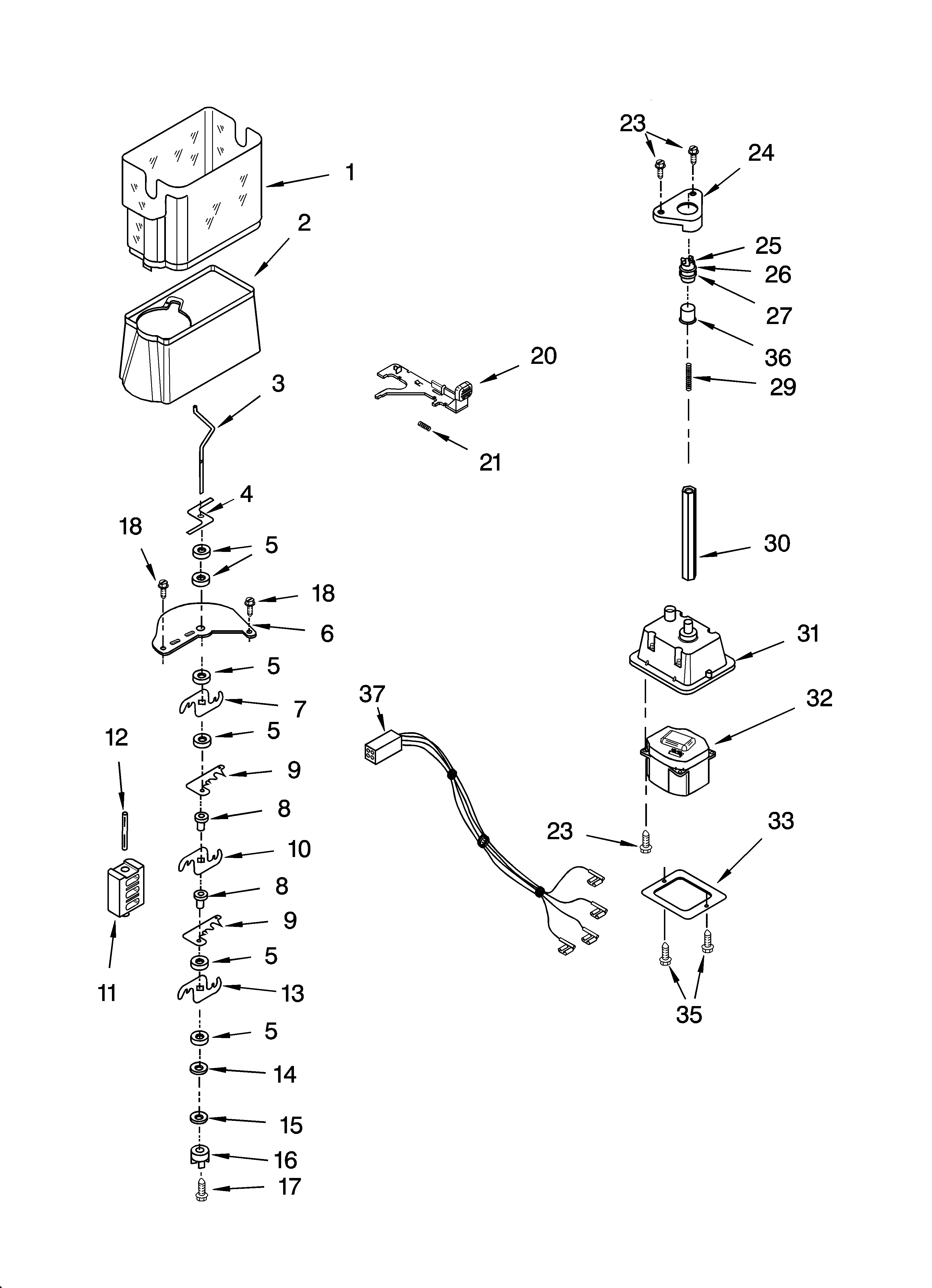 Whirlpool GS2SHEXNB00 motor and ice container parts diagram