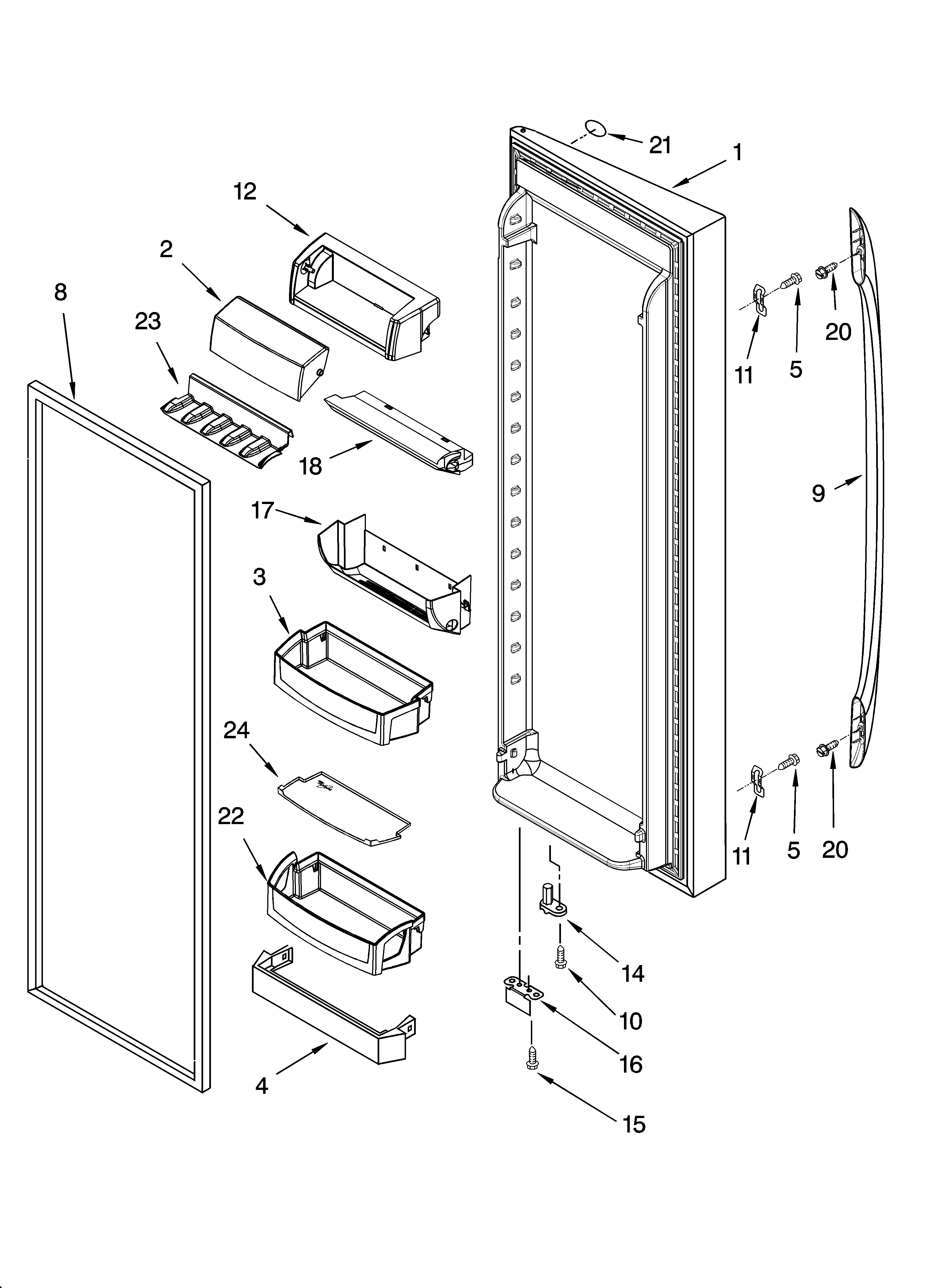 Whirlpool GS2SHEXNB00 refrigerator door parts diagram