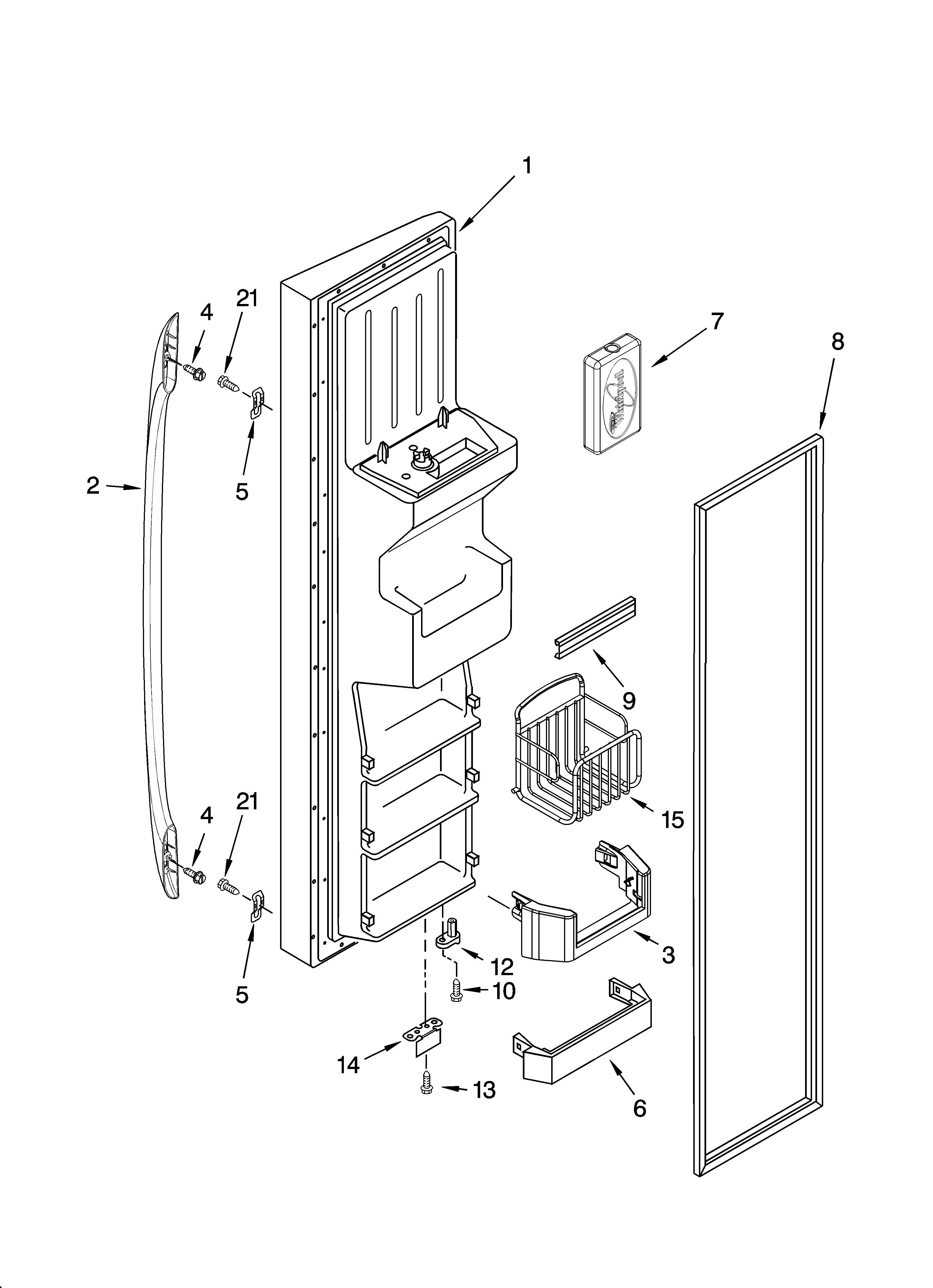 Whirlpool GS2SHEXNB00 freezer door parts diagram