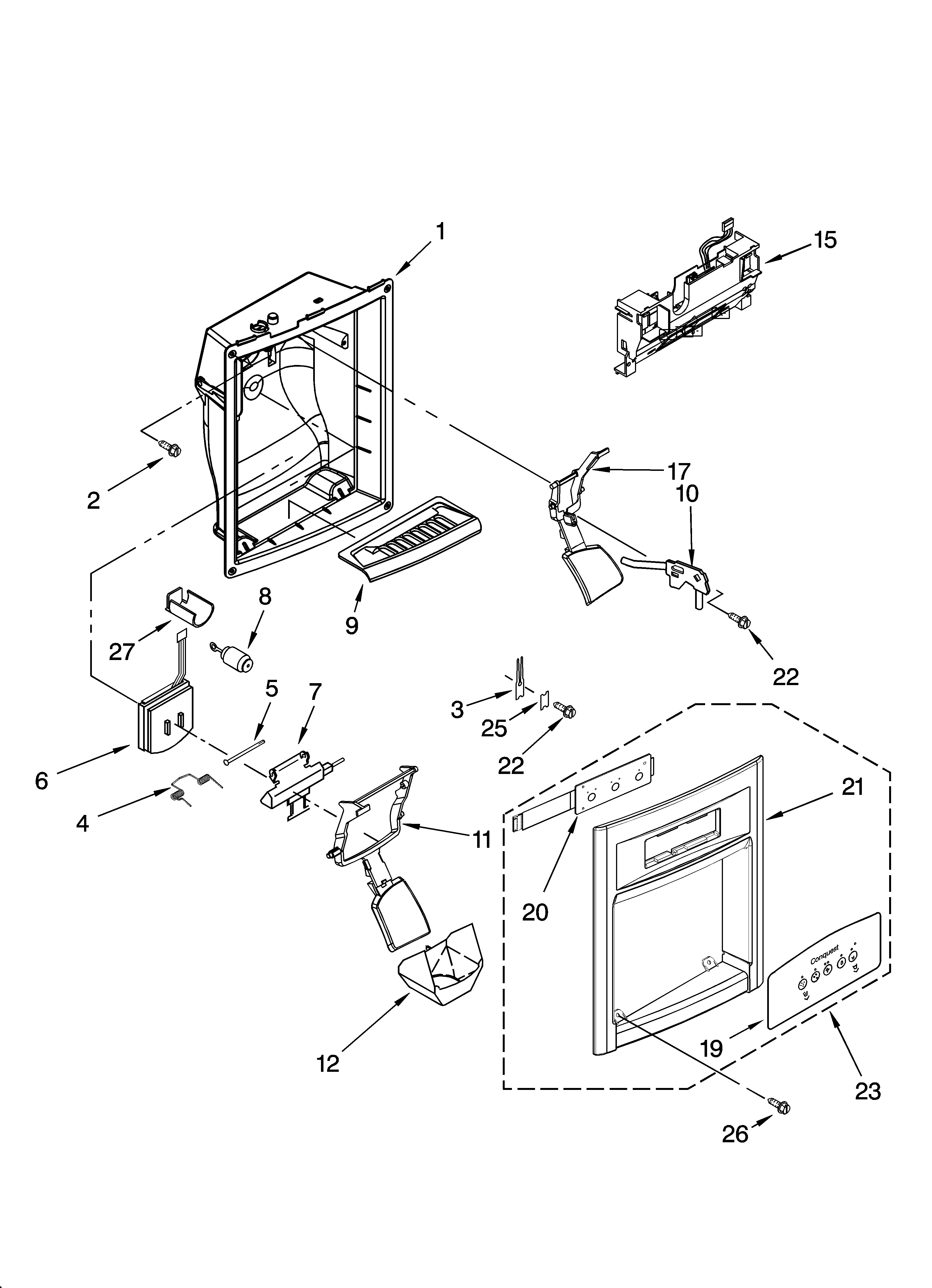 Whirlpool GS2SHEXNB00 dispenser front parts diagram