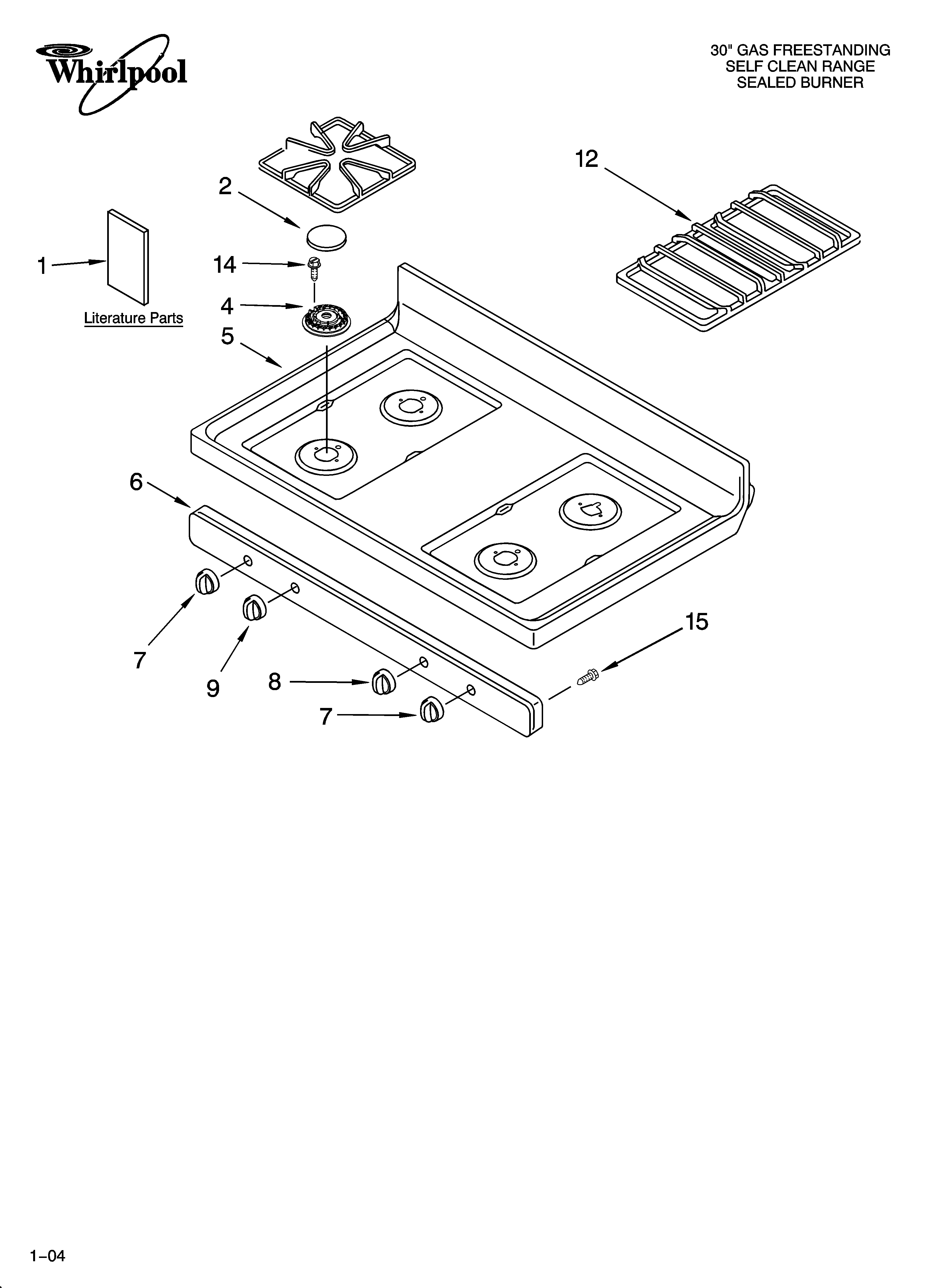 Whirlpool GS440LEMQ2 cooktop parts diagram