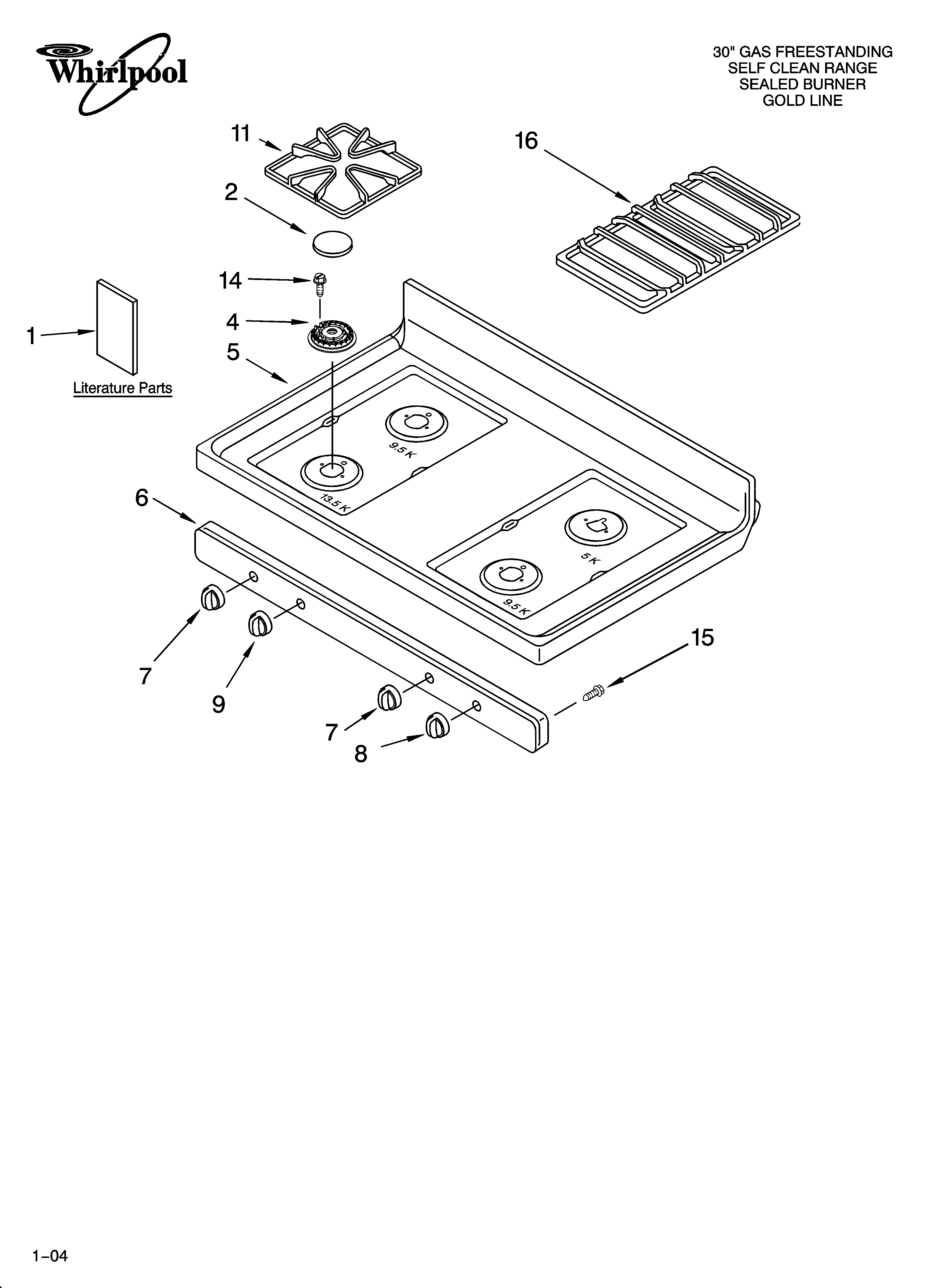 Whirlpool GS475LEMS1 cooktop parts diagram
