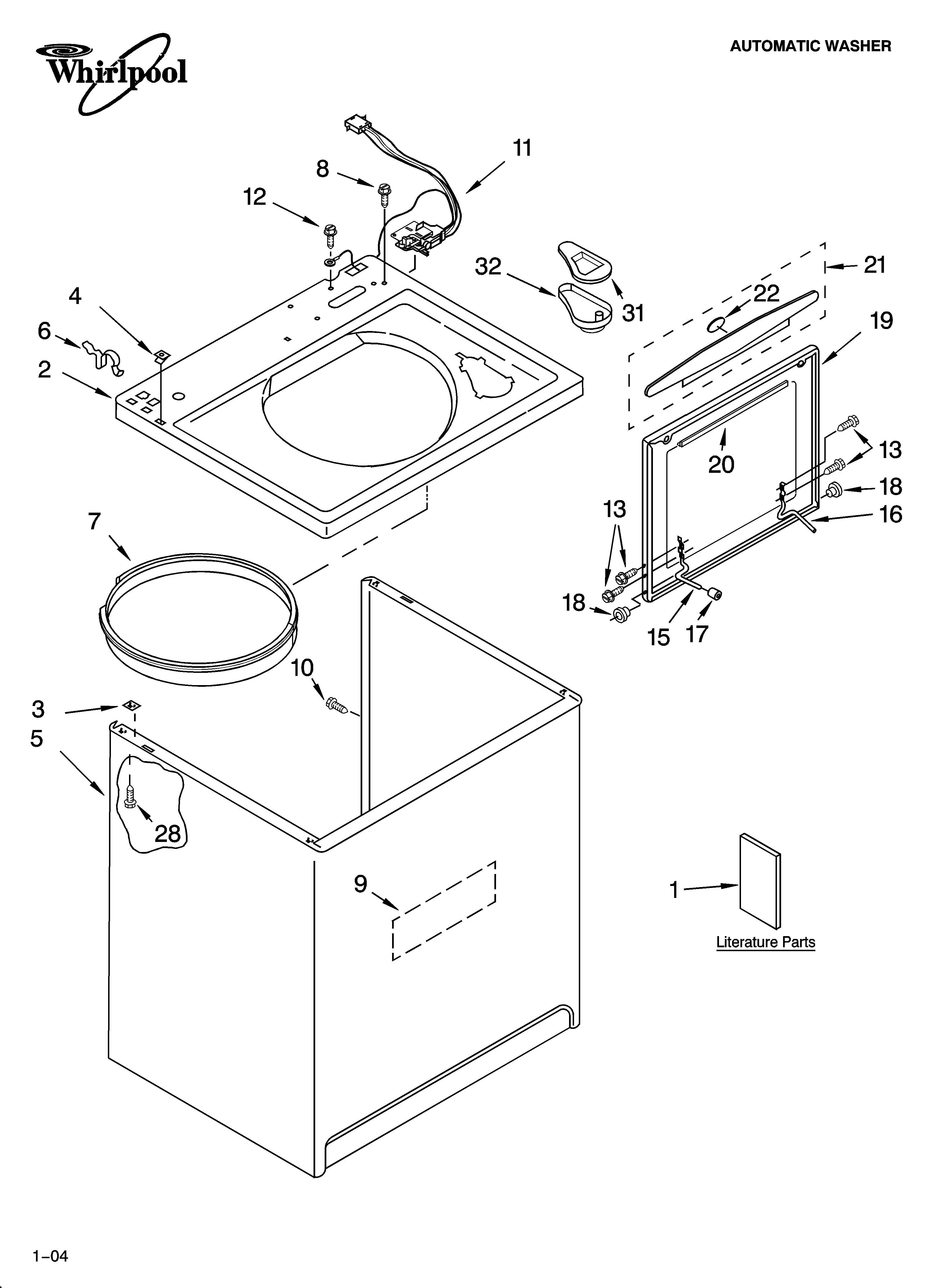 Whirlpool GSW9650LW0 top and cabinet parts diagram
