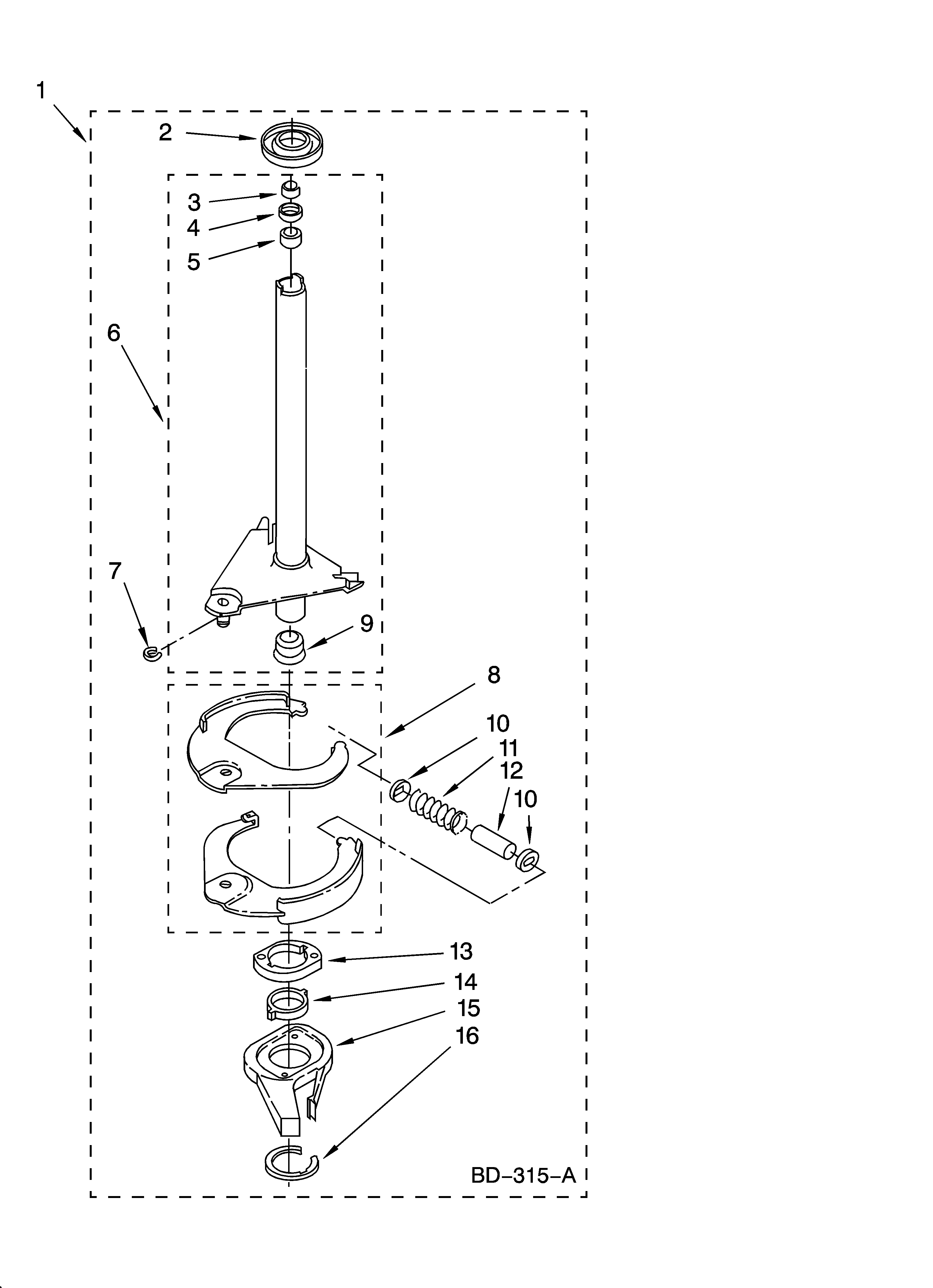 Whirlpool GSW9650LW0 brake and drive tube parts diagram