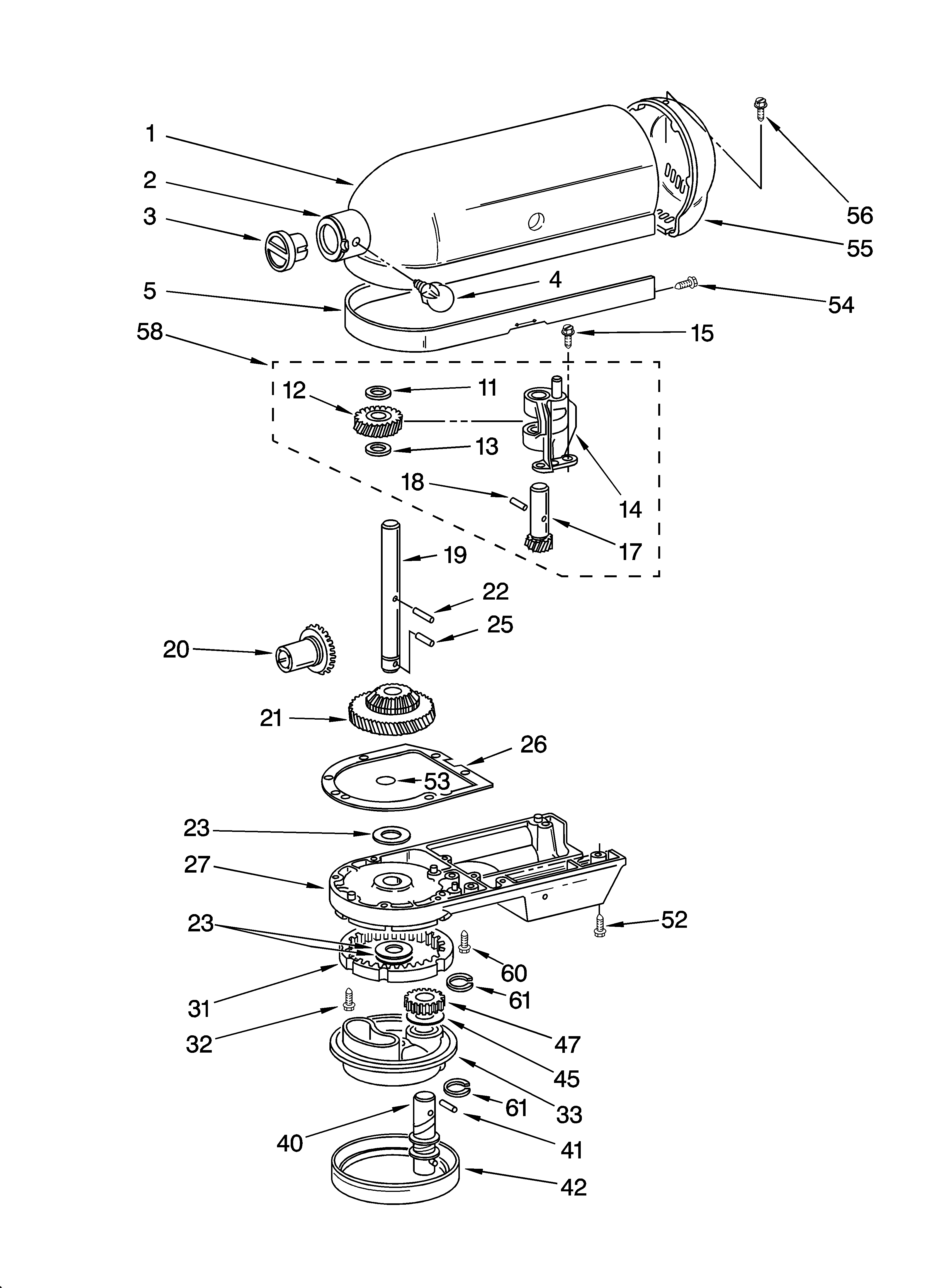 KitchenAid KSM50P-2 case, gearing and planetary unit diagram