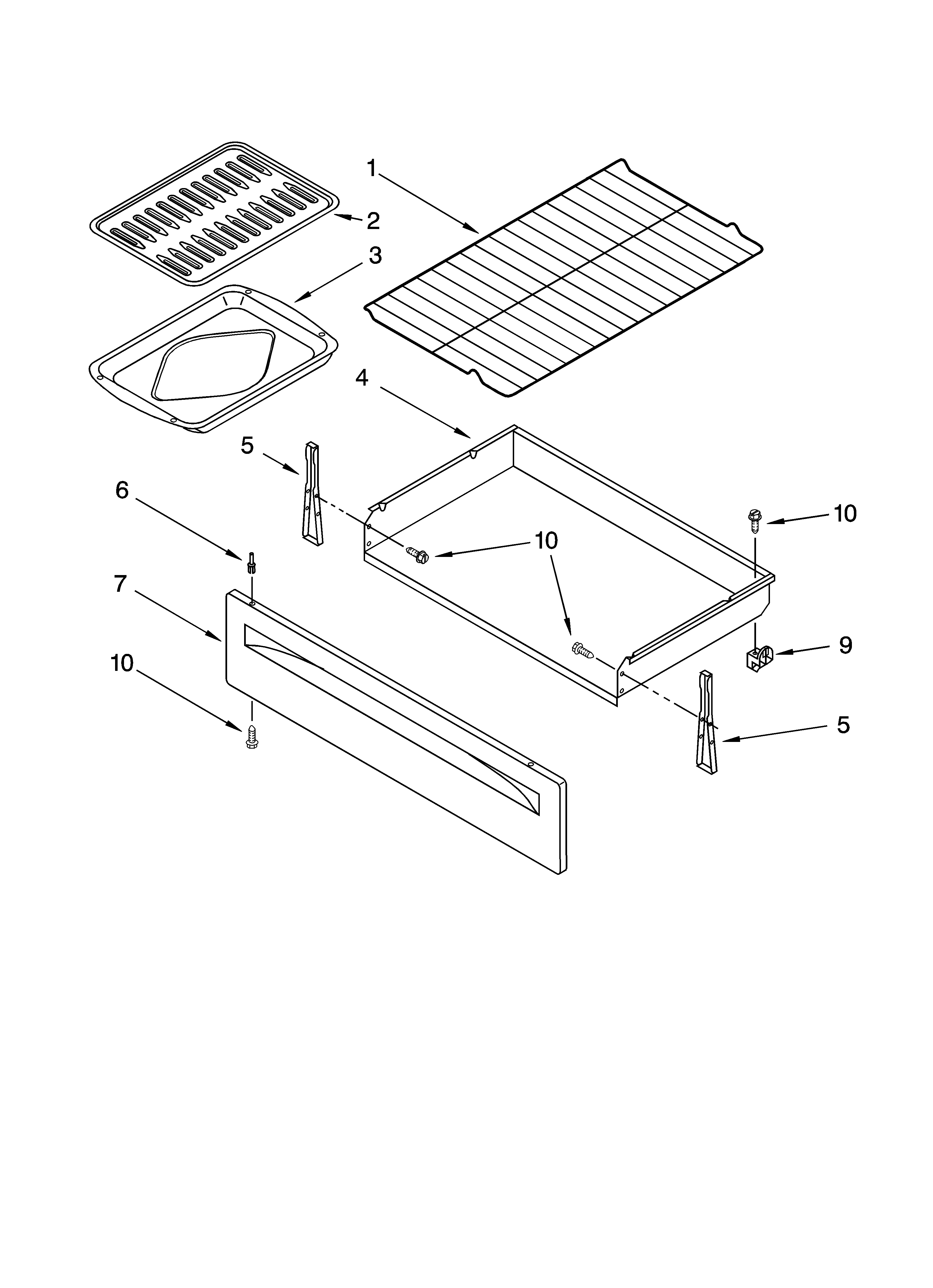 Whirlpool RF361PXKT2 drawer & broiler parts diagram
