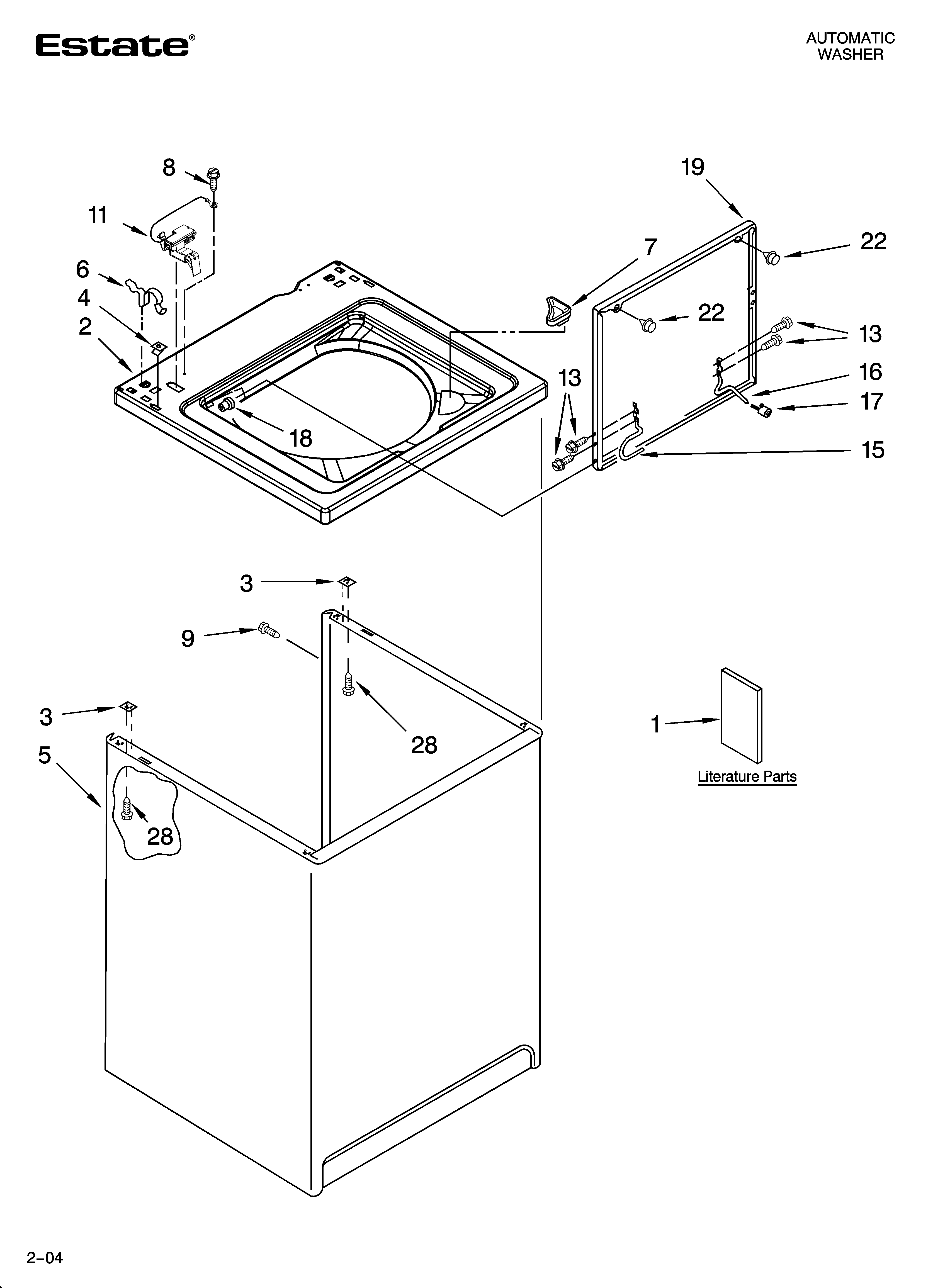 Estate TAWS800JQ3 top and cabinet parts diagram