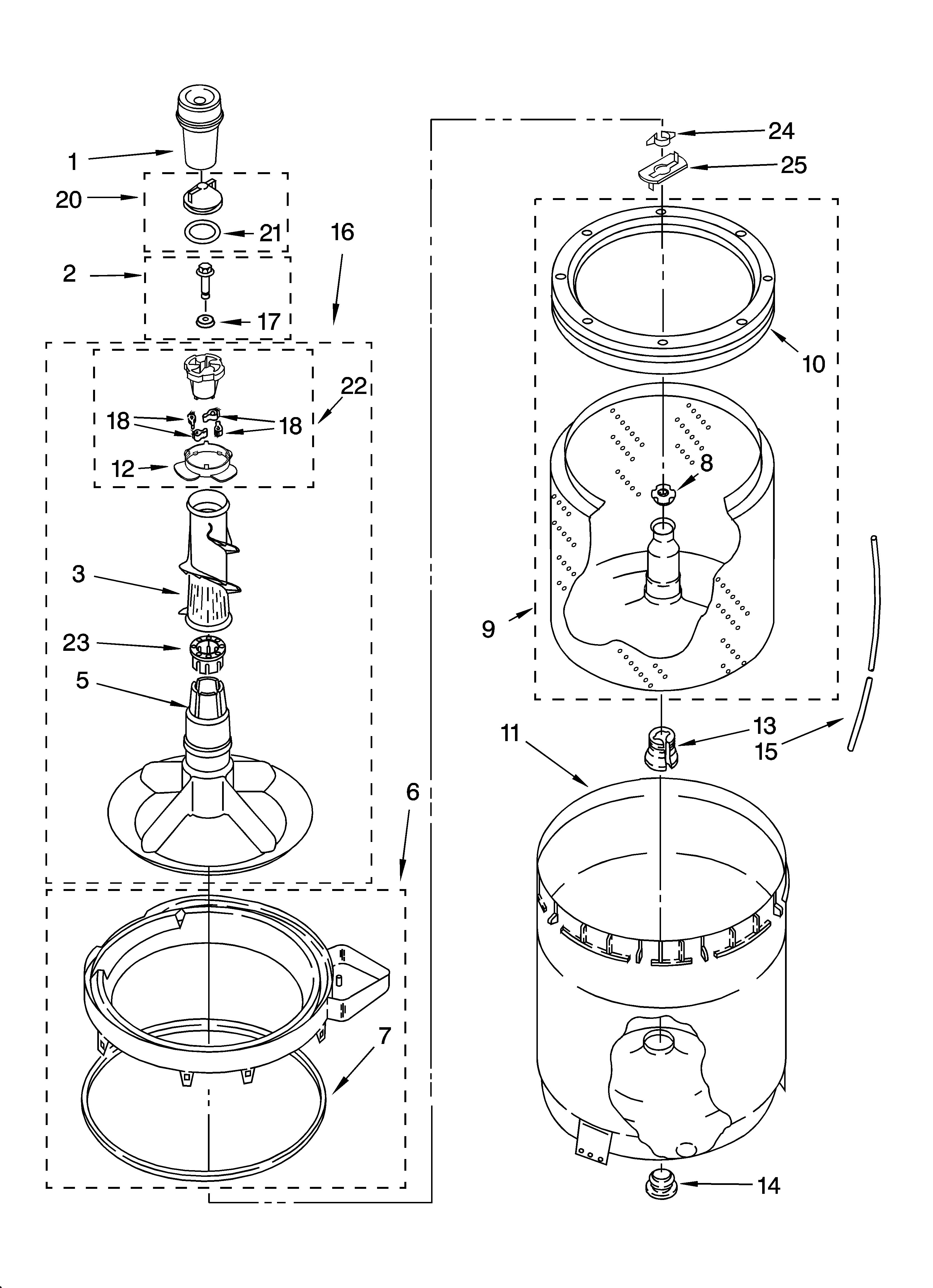 Estate TAWS800JQ3 agitator, basket and tub parts diagram