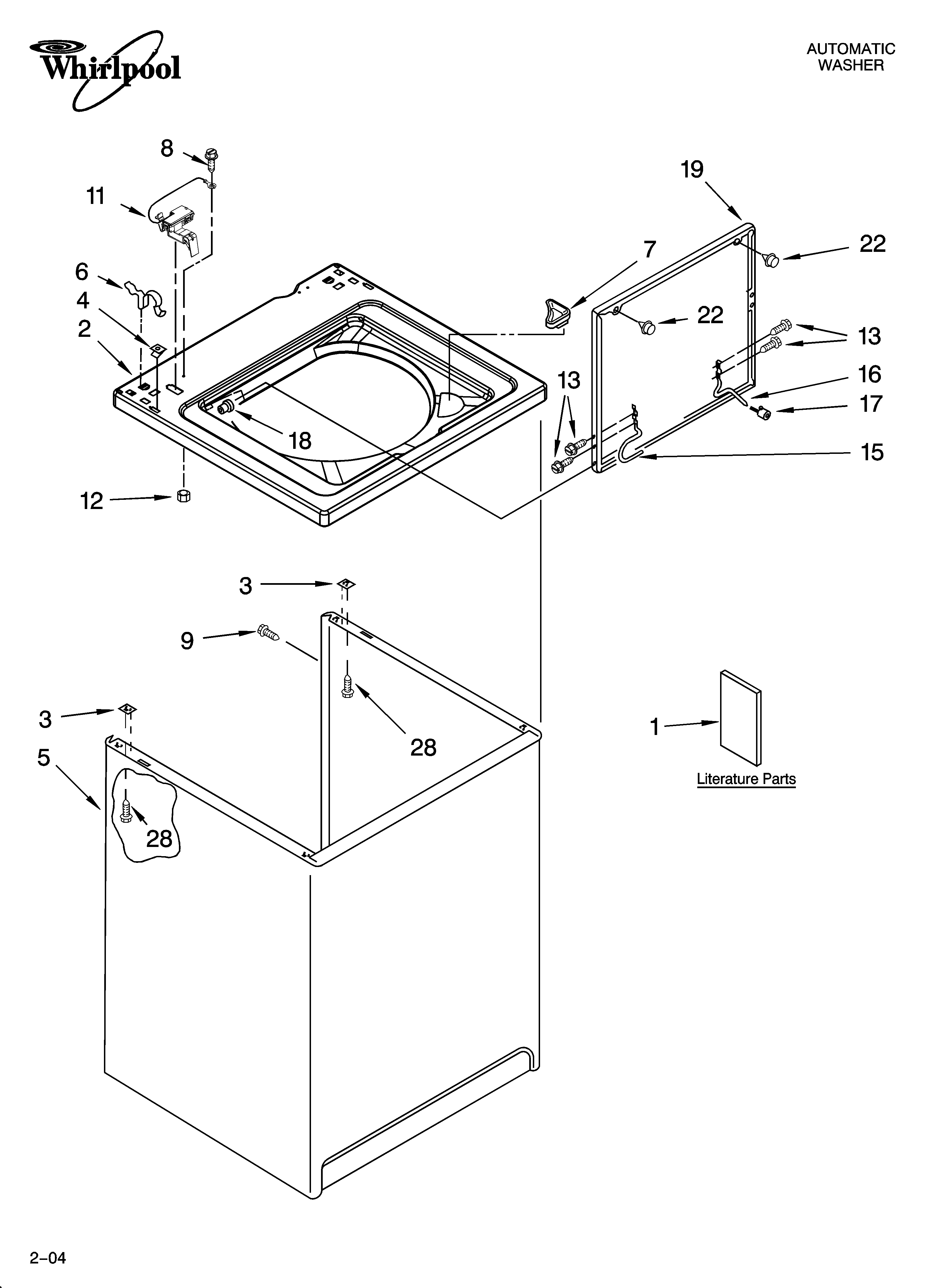 Whirlpool 3RLBR8543JQ2 top and cabinet parts diagram
