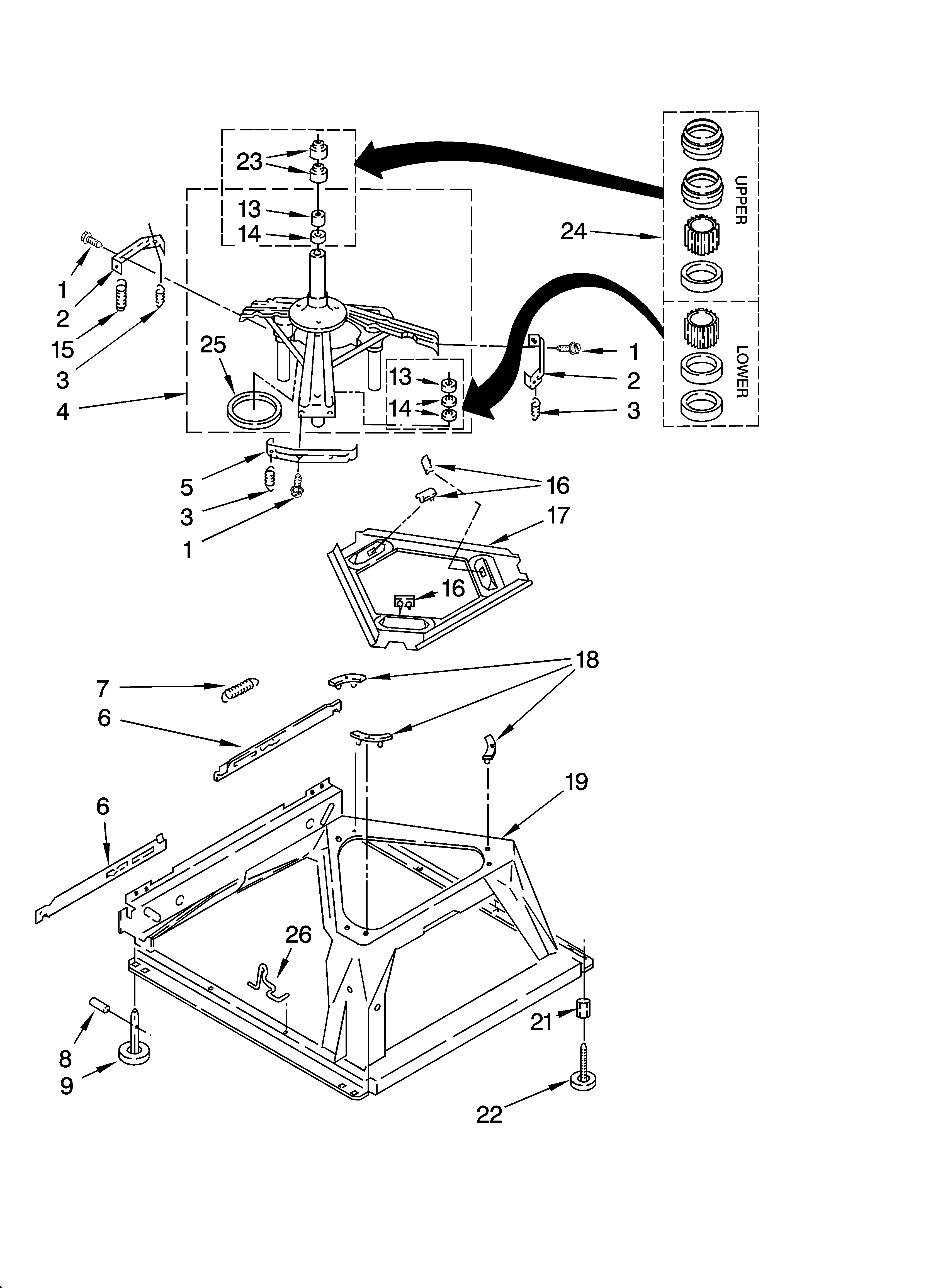 Whirlpool 3RLBR8543JQ2 machine base parts diagram