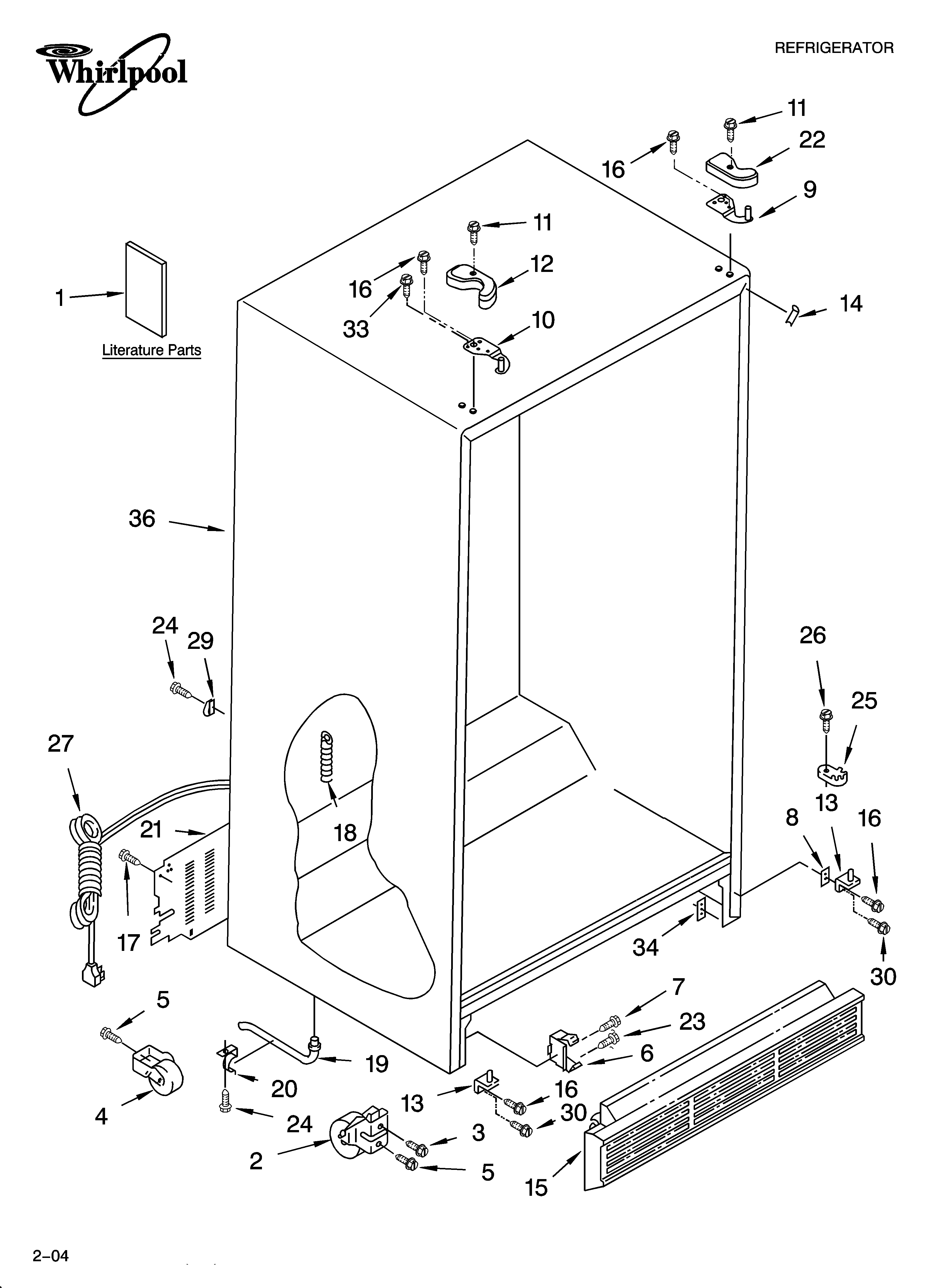 Whirlpool 6GD5SHQXKB02 cabinet parts diagram