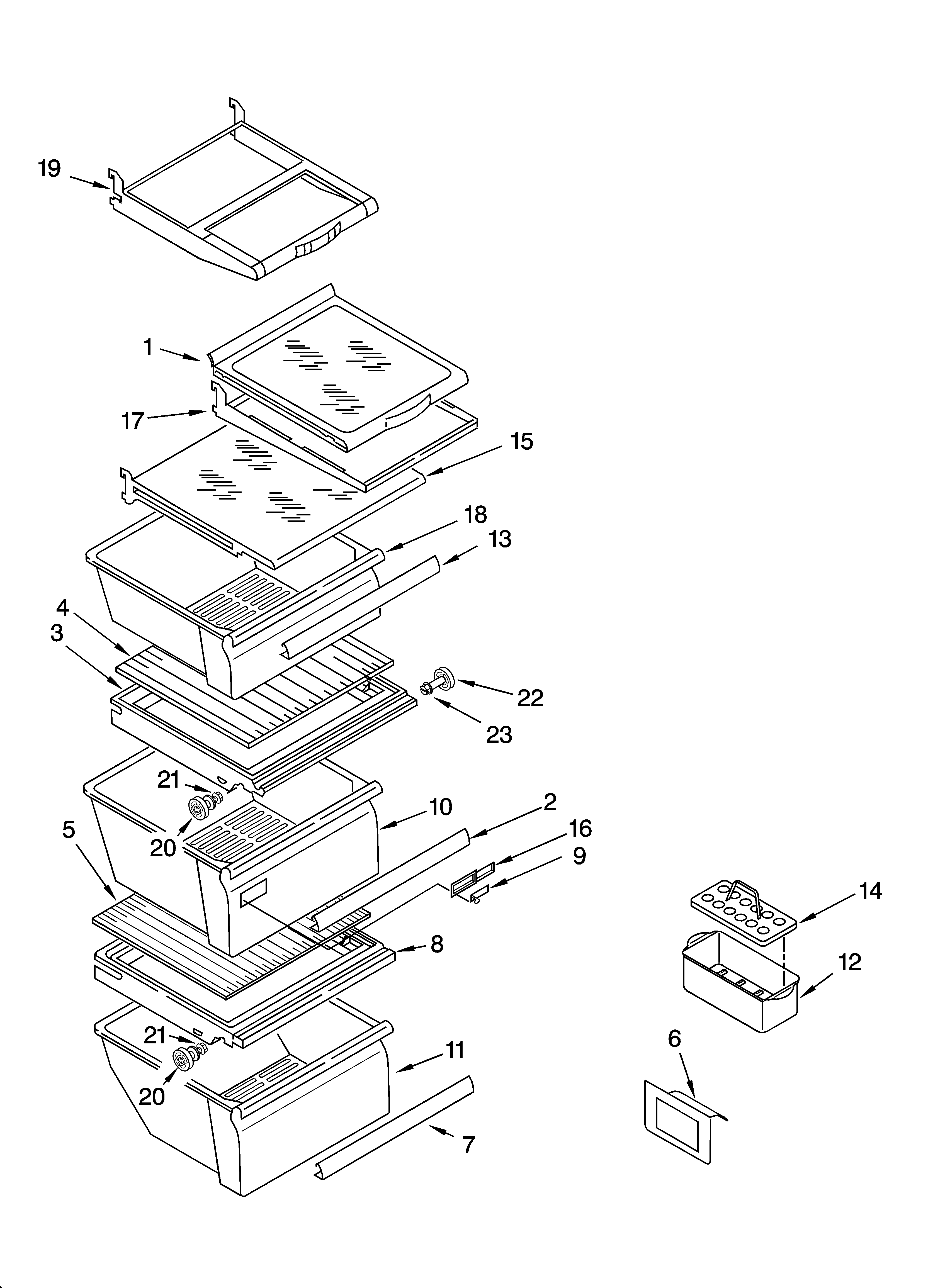 Whirlpool 6GD5SHQXKB02 refrigerator shelf parts diagram