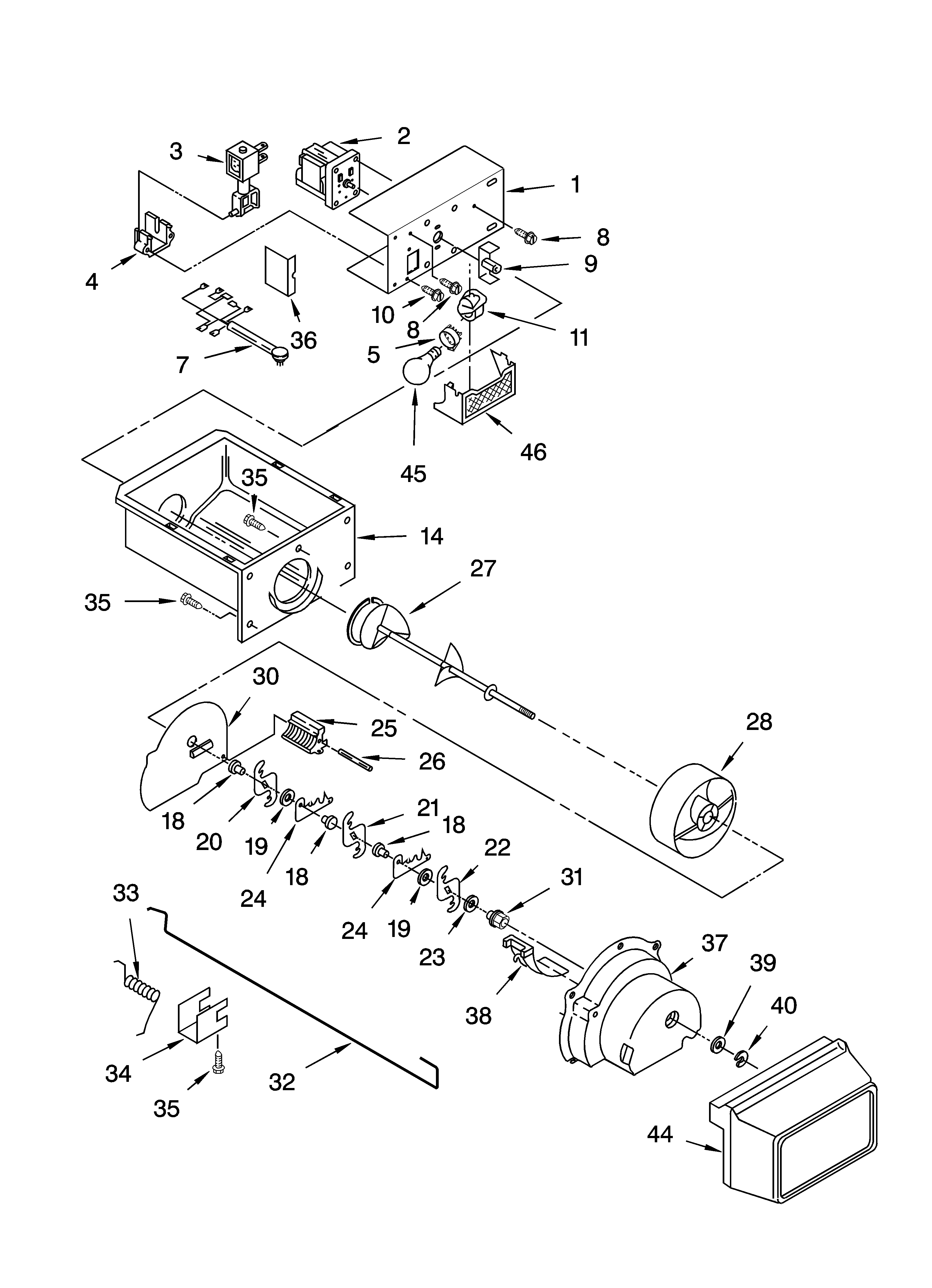 Whirlpool 6GD5SHQXKB02 motor and ice container parts diagram