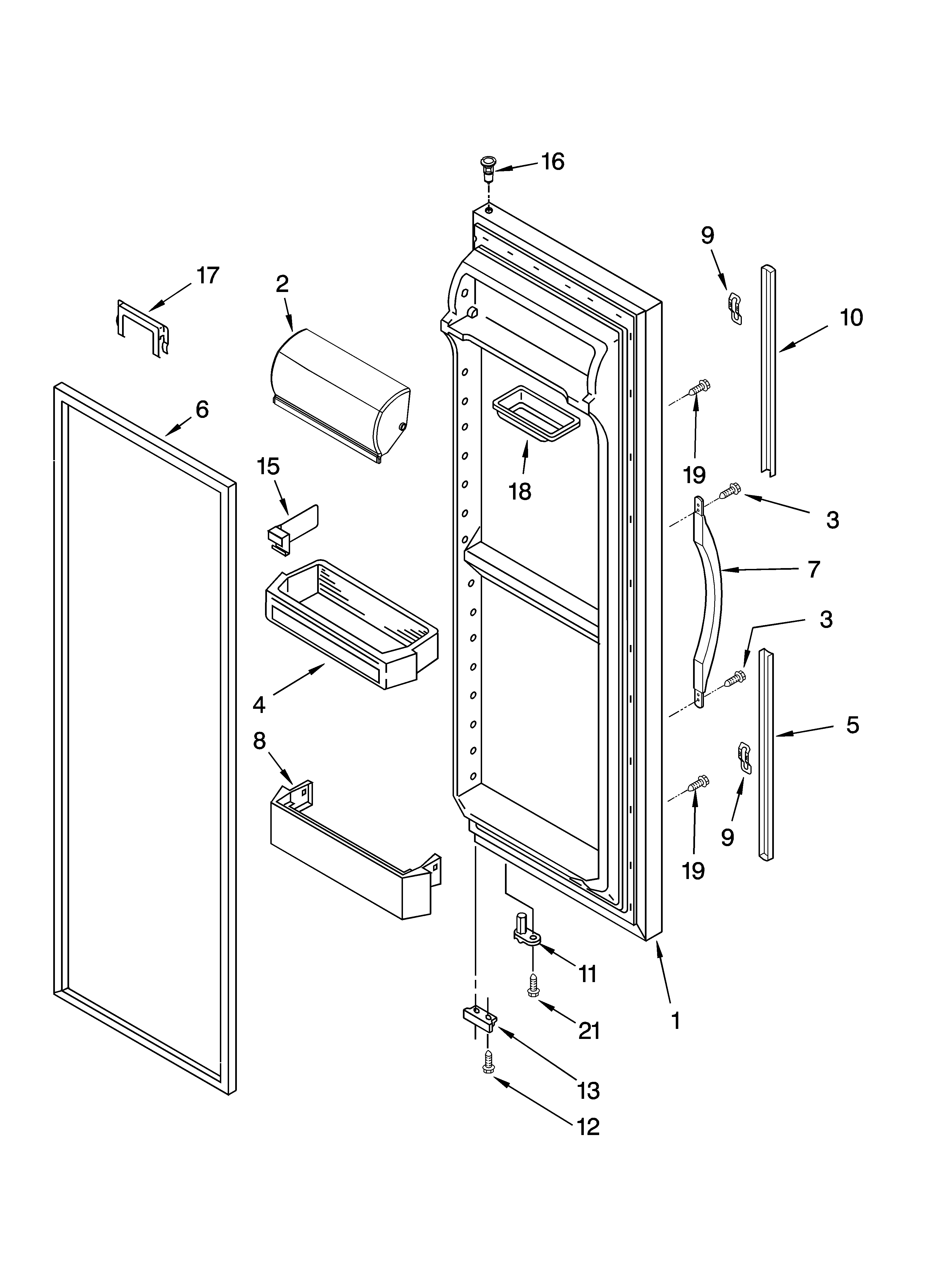 Whirlpool 6GD5SHQXKB02 refrigerator door parts diagram
