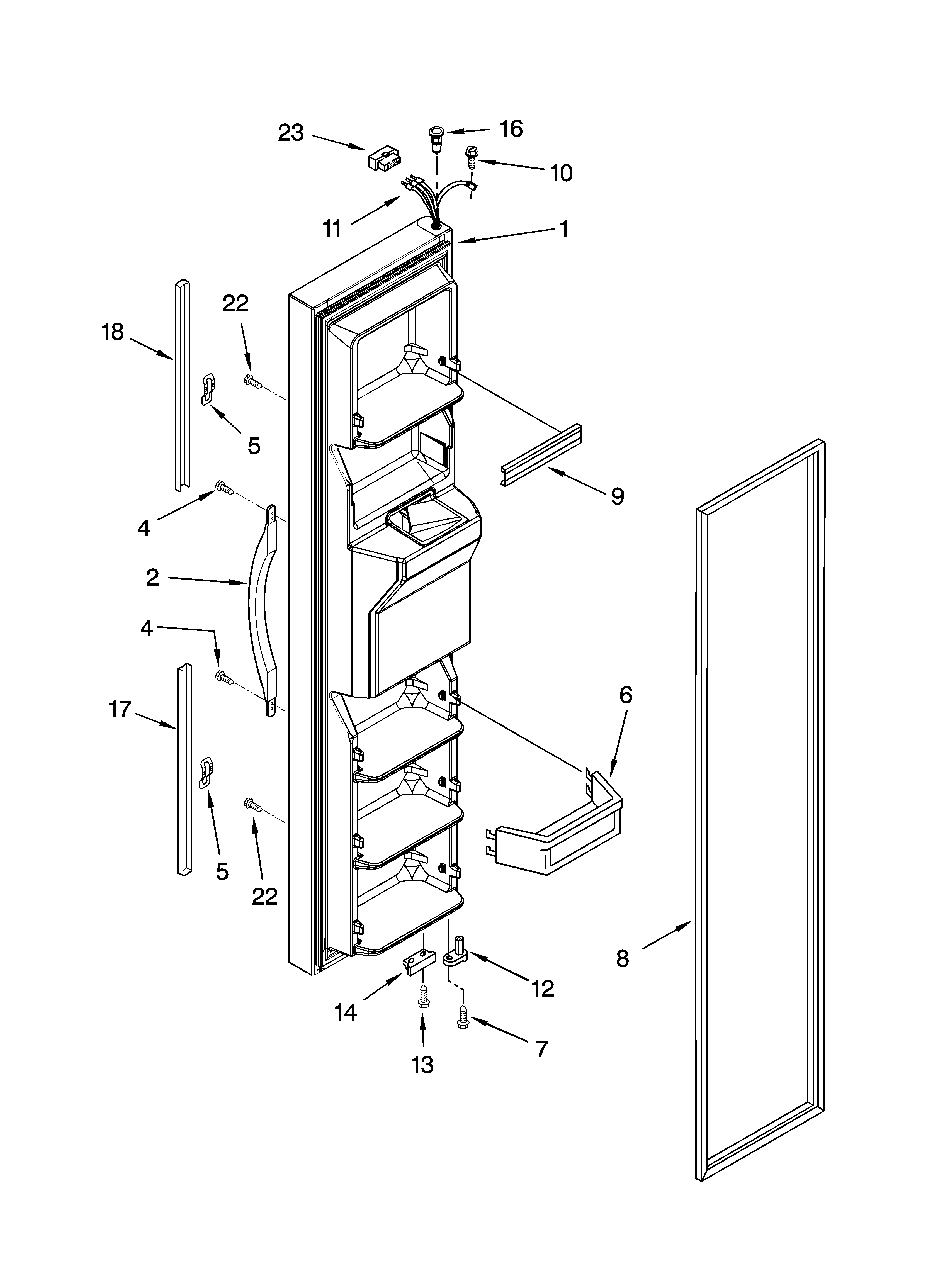 Whirlpool 6GD5SHQXKB02 freezer door parts diagram