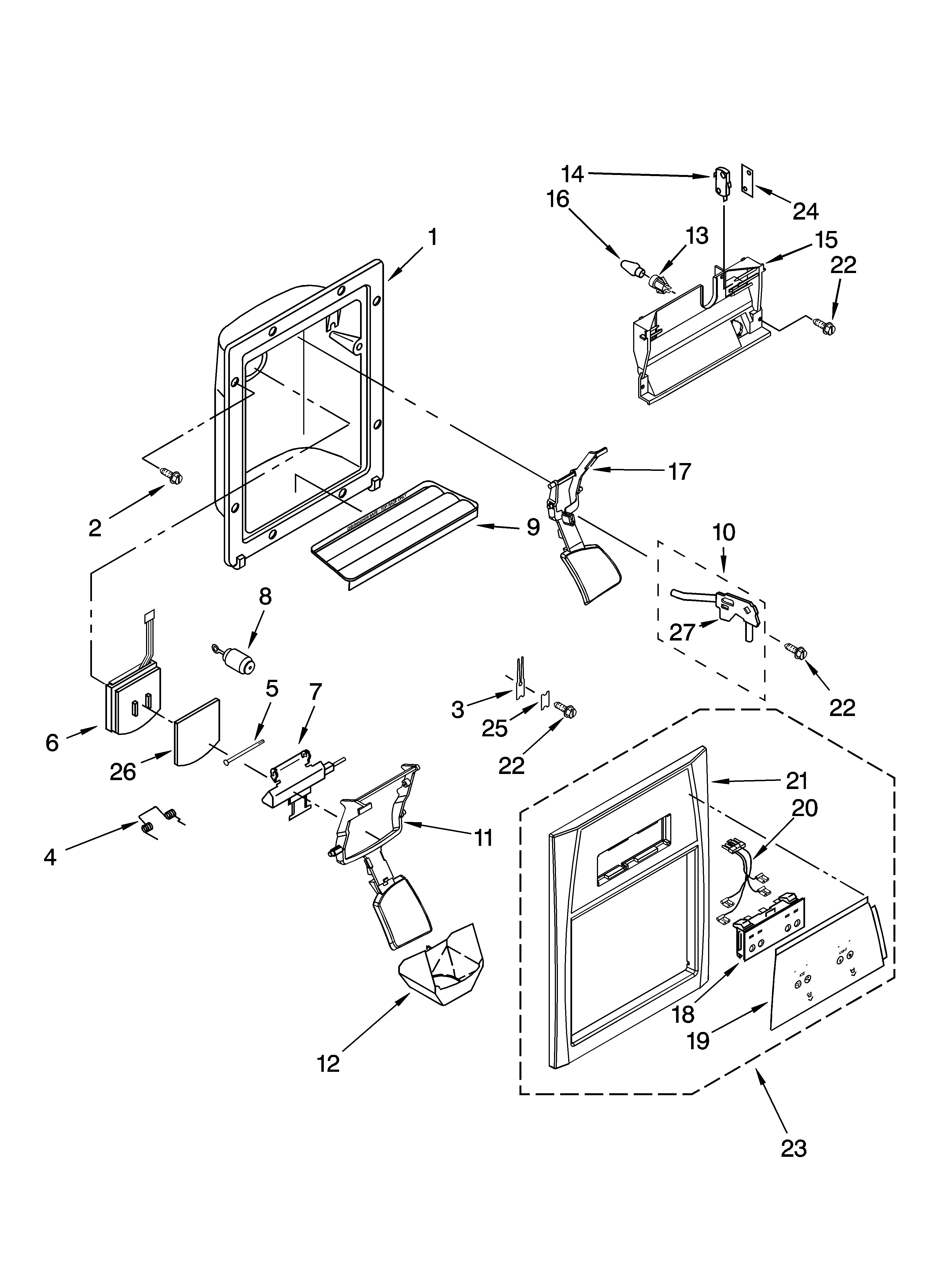 Whirlpool ED5GHGXMT00 dispenser front parts diagram