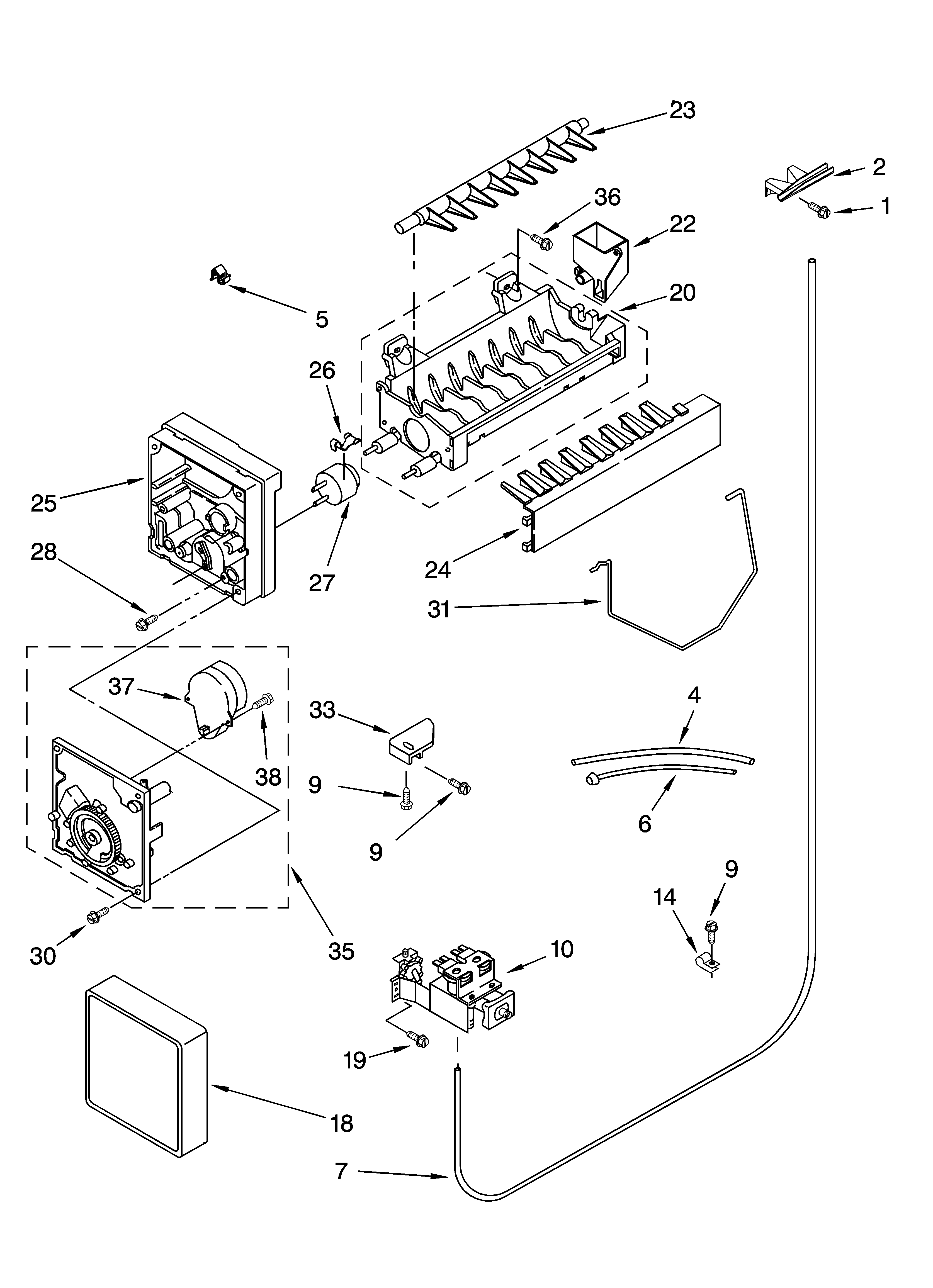 Whirlpool ED5GHGXMT00 icemaker parts, parts not illustrated diagram