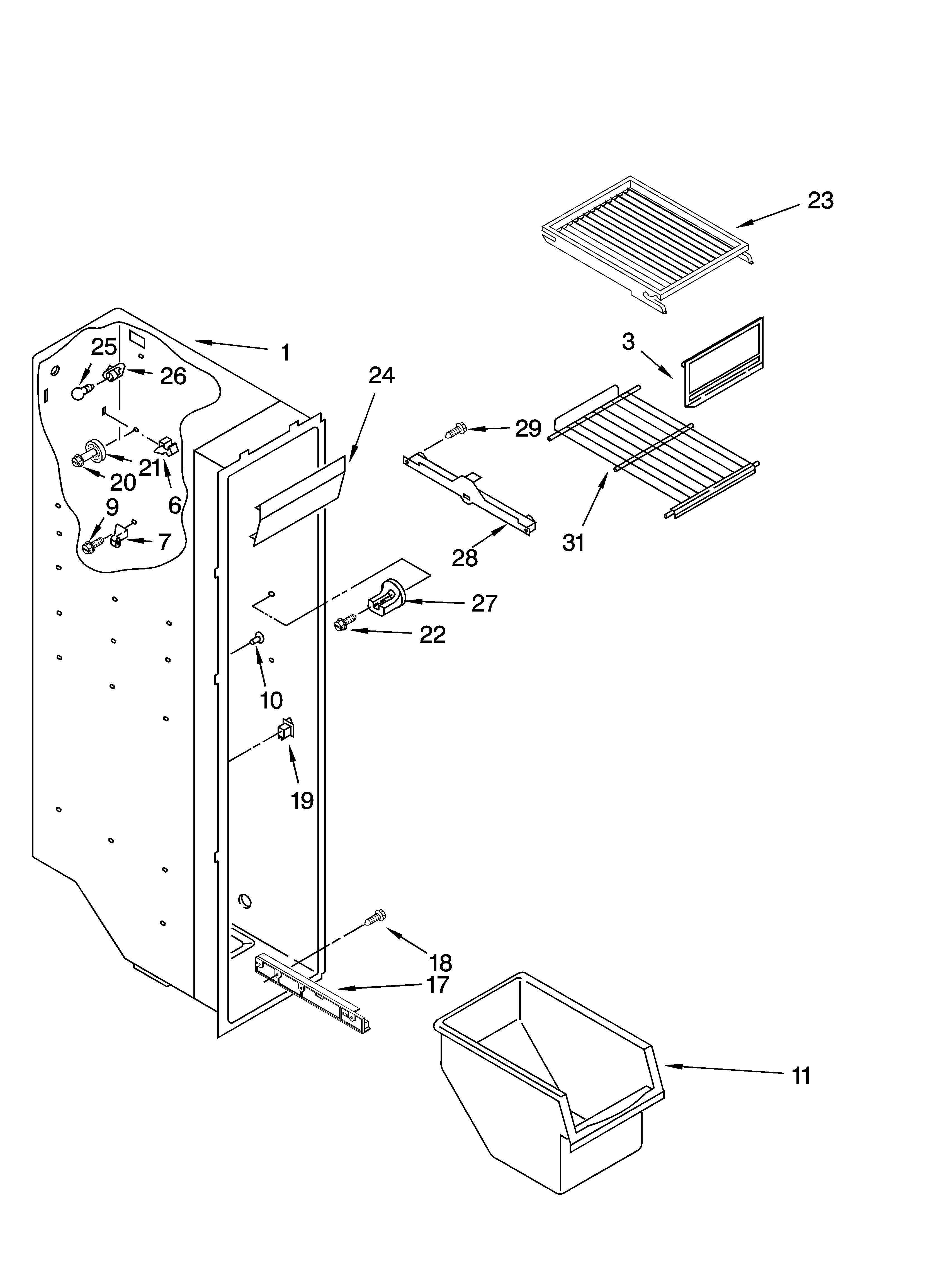 Whirlpool ED5GTGXNQ00 freezer liner parts diagram