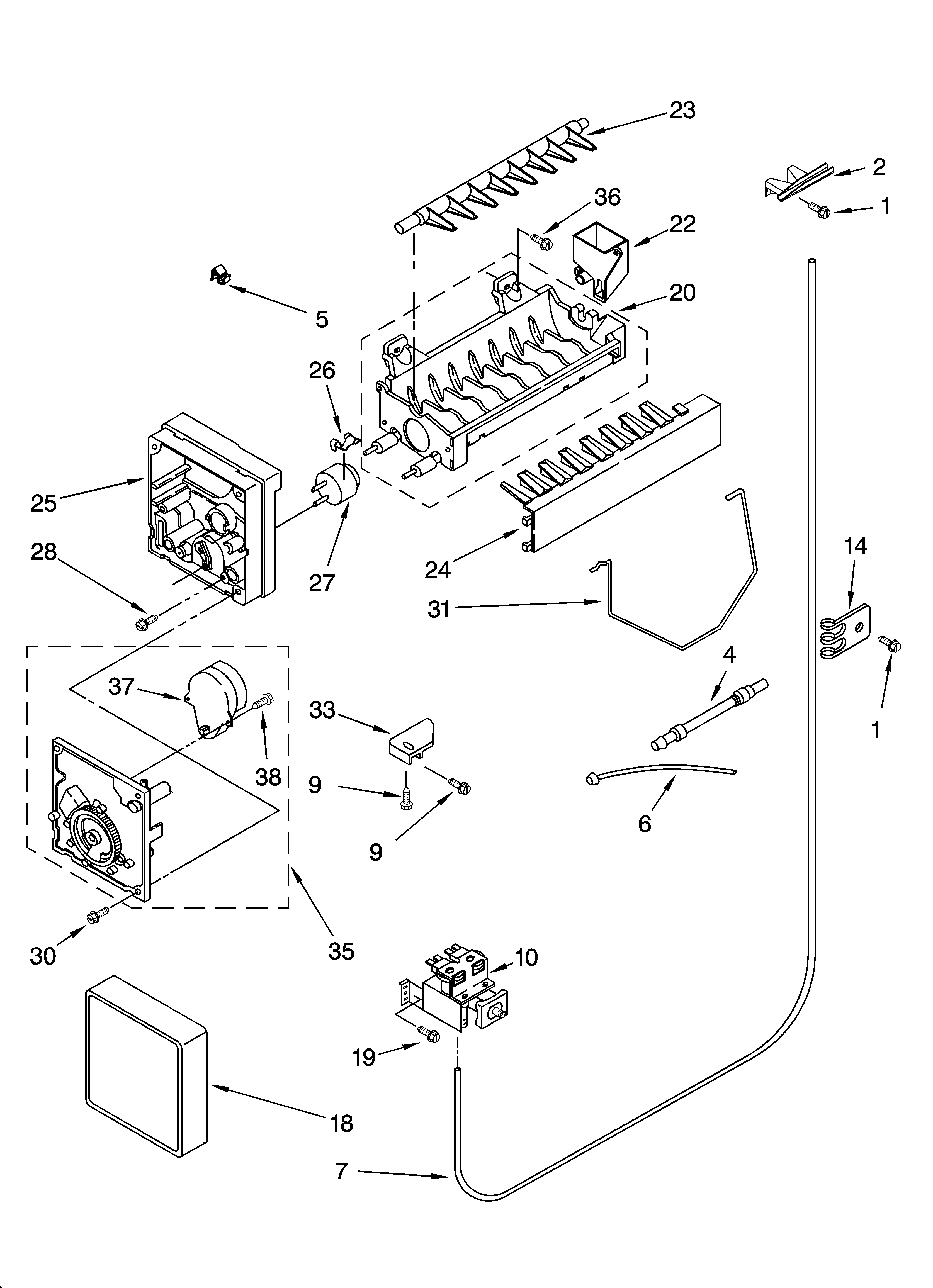 Whirlpool ED5GTGXNQ00 icemaker parts, parts not illustrated diagram