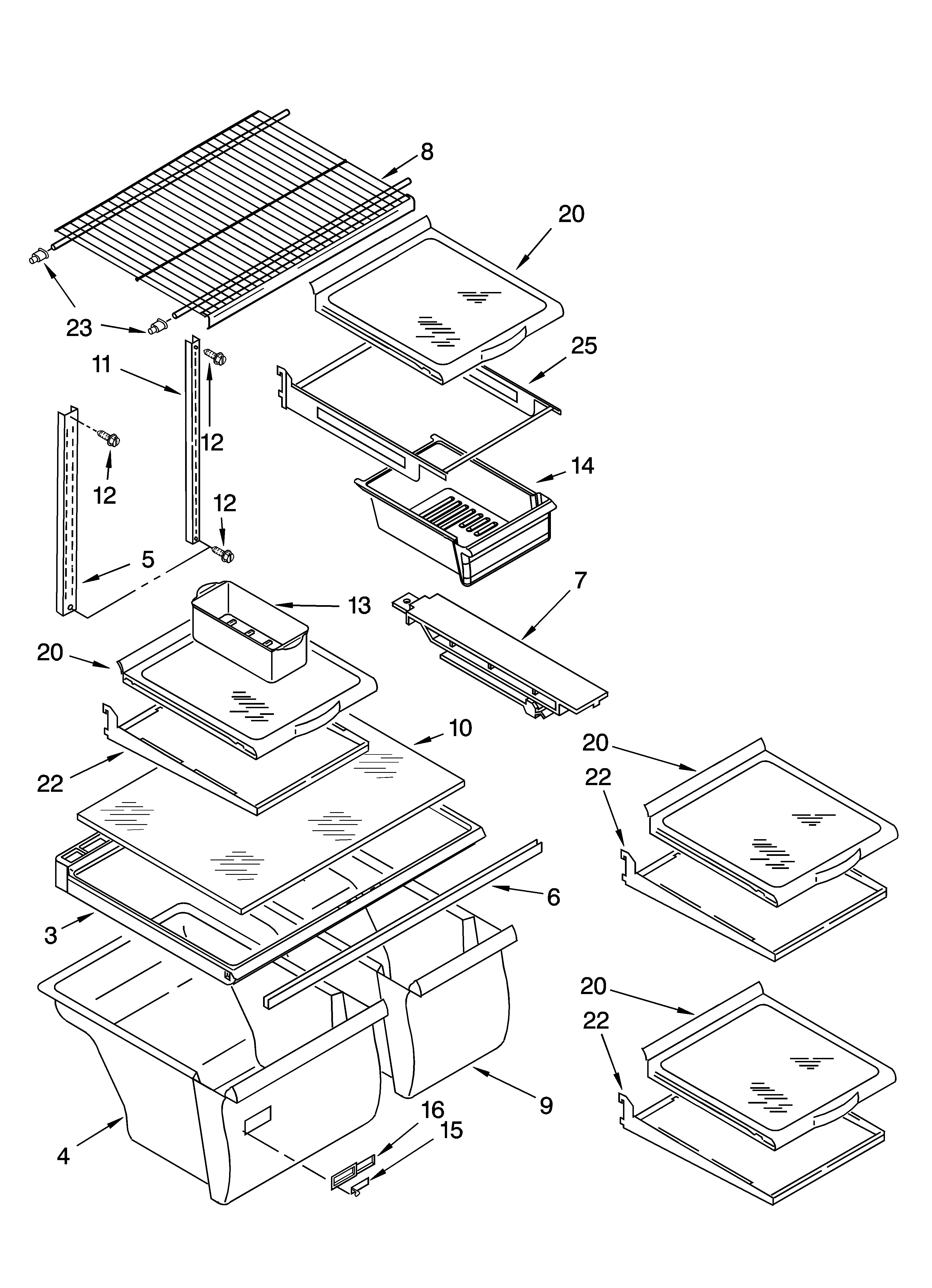 Whirlpool ET8LFKXKQ04 shelf parts, optional parts diagram