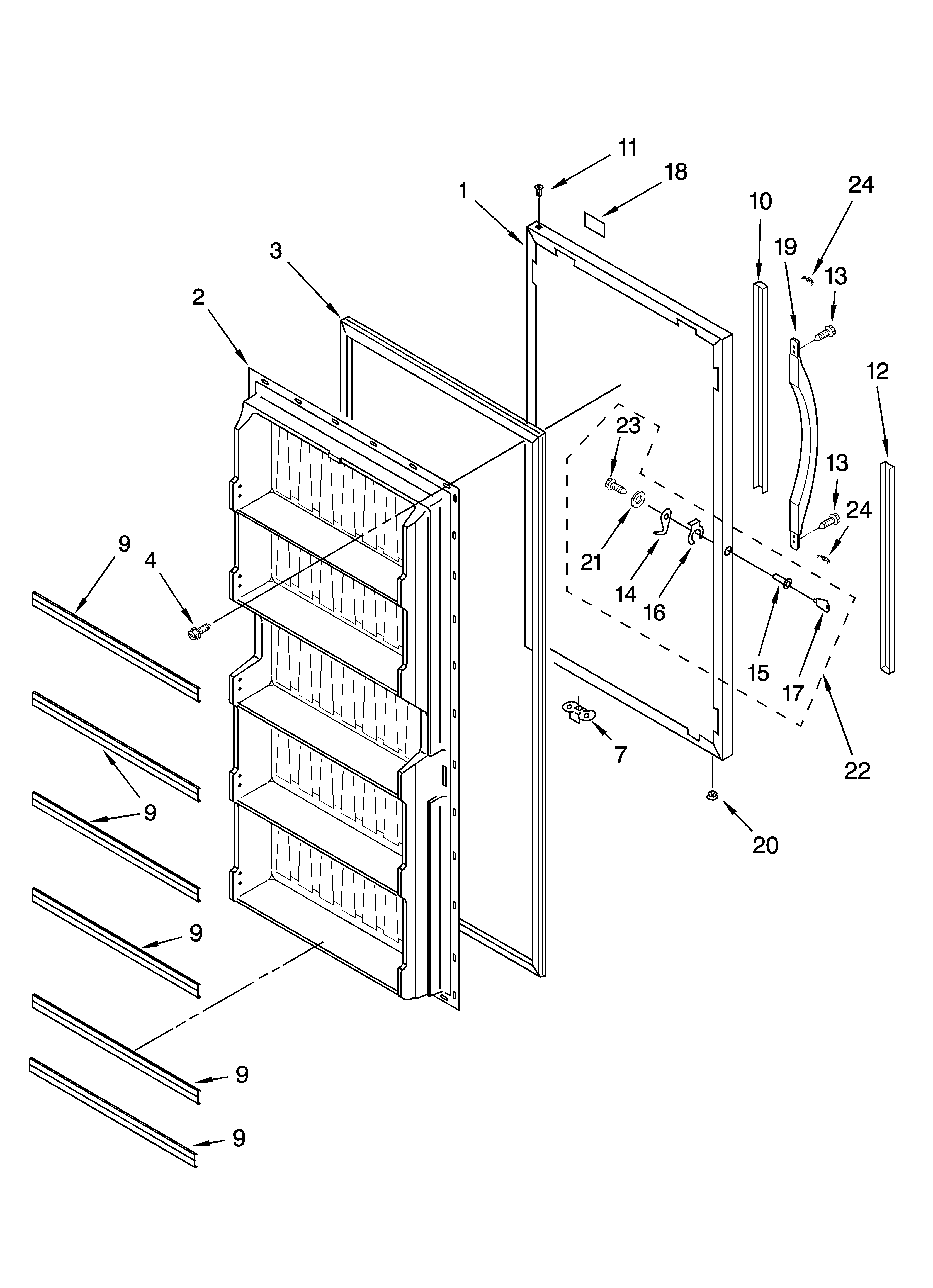 Whirlpool EV201NXMQ01 door parts diagram