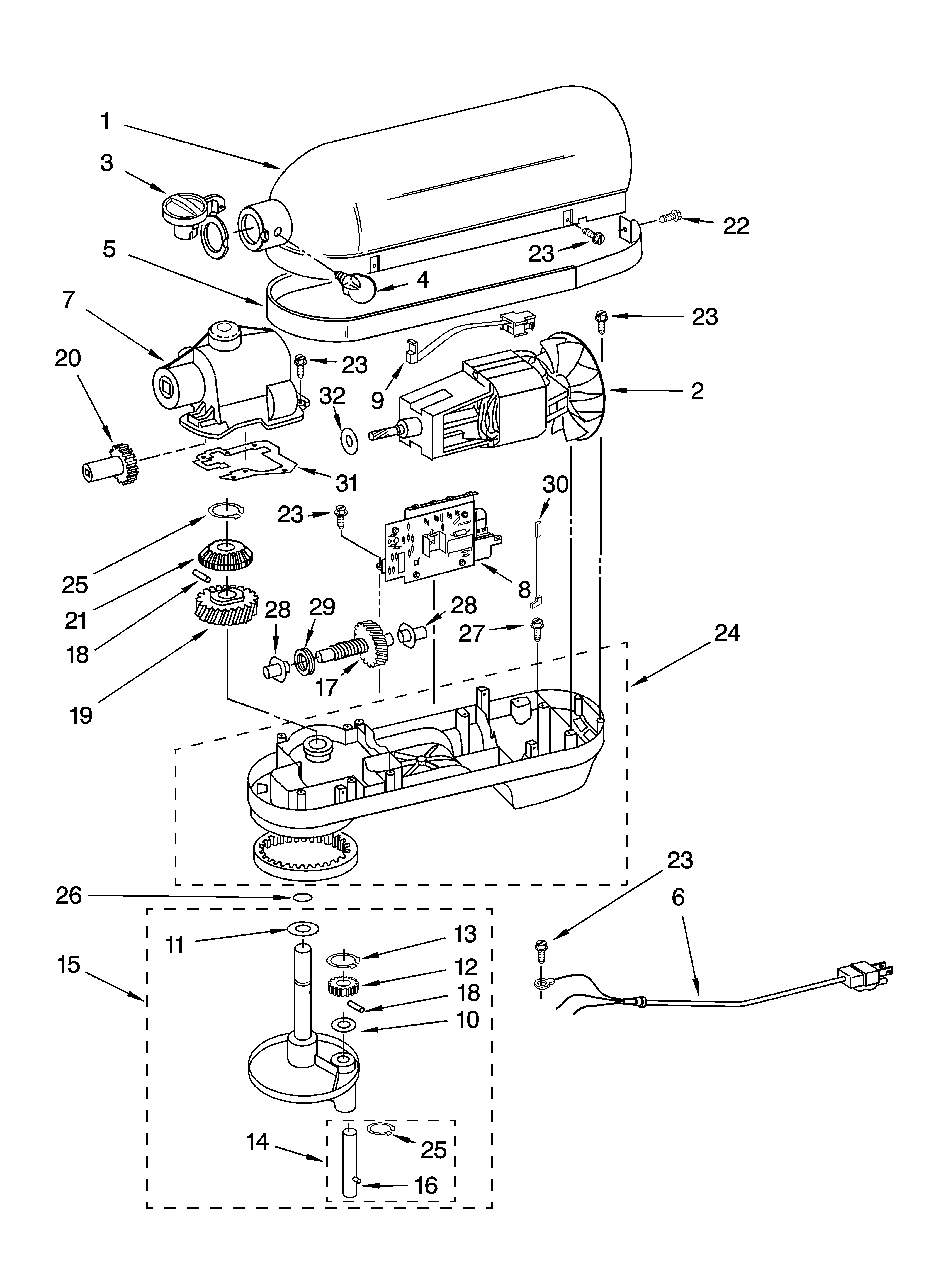 KitchenAid KD2661-3 case, gearing and planetary unit diagram