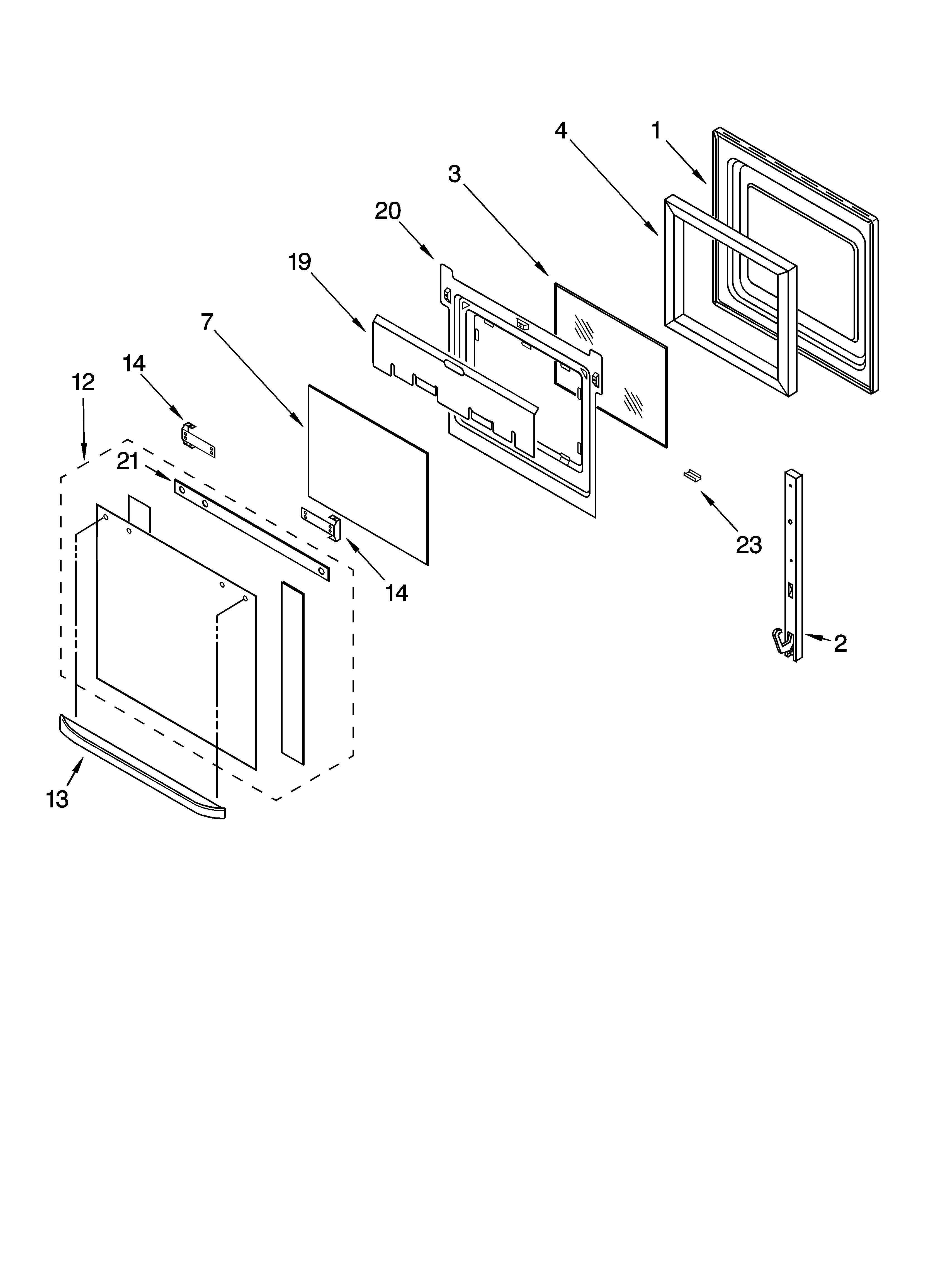 KitchenAid KEBC167MSS00 oven door parts diagram