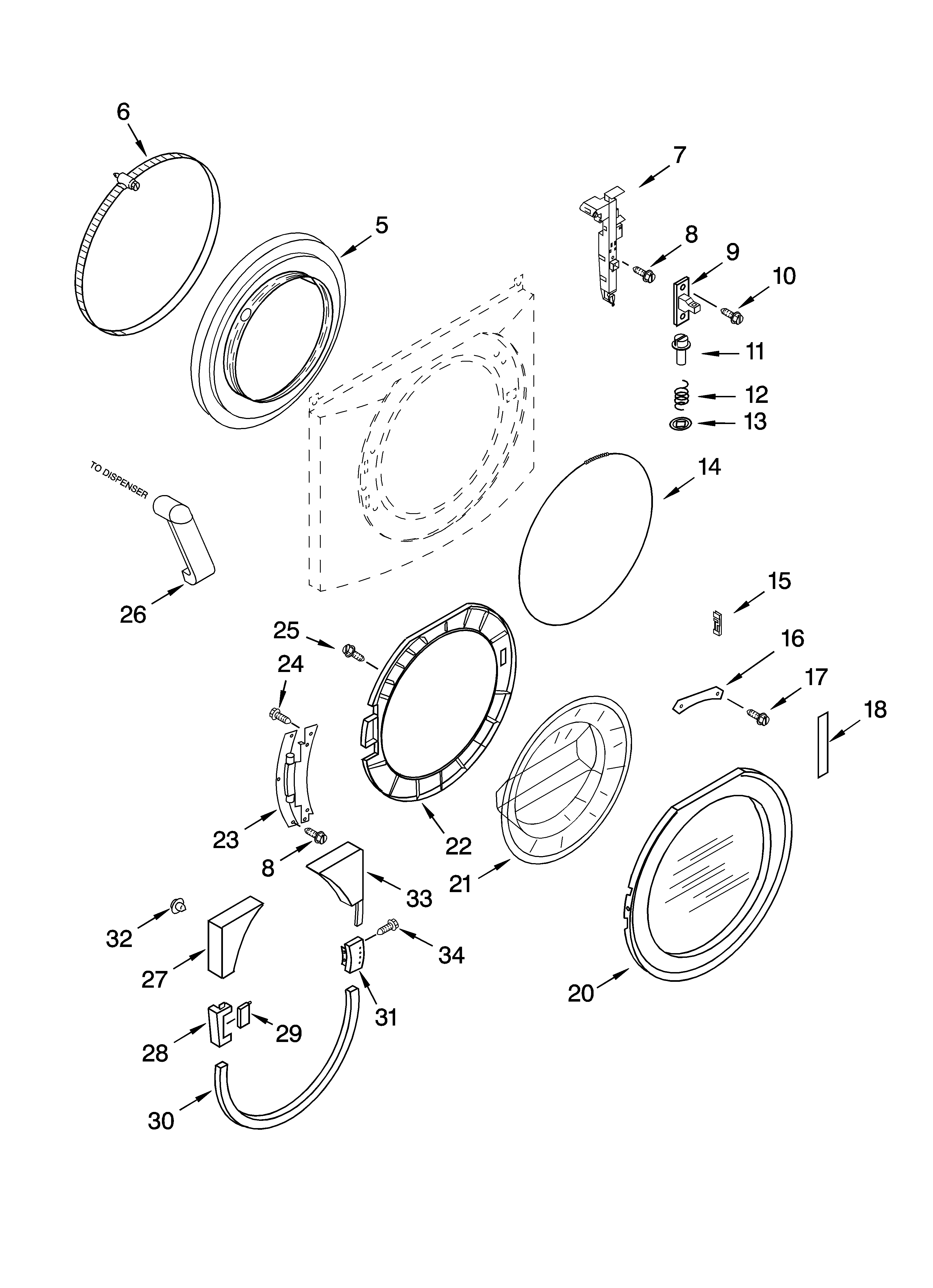 KitchenAid KHWS01PMT1 door and latch parts diagram